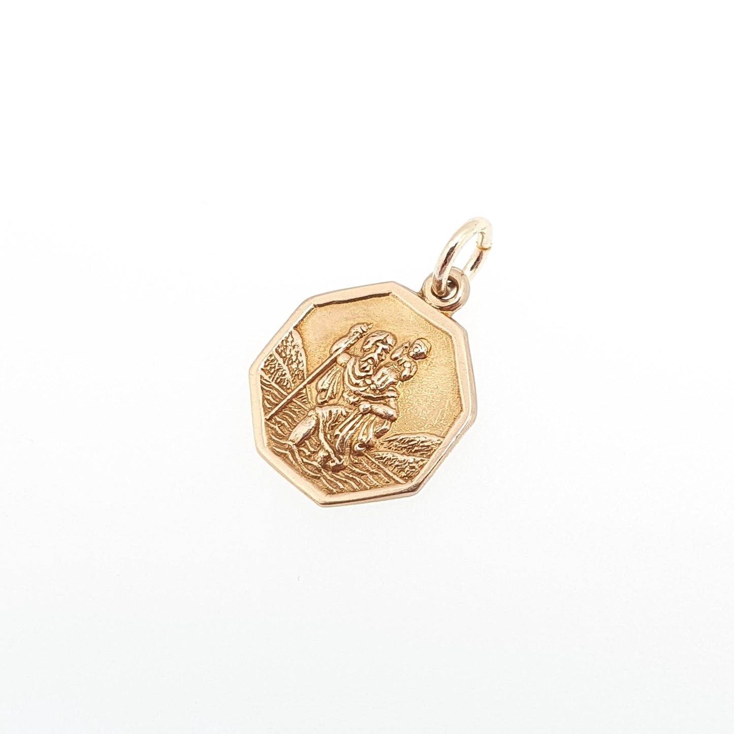 Vintage CHARLES HORNER 9ct 9k Gold St Christopher Charm Pendant Octagonal Small Tiny Solid
