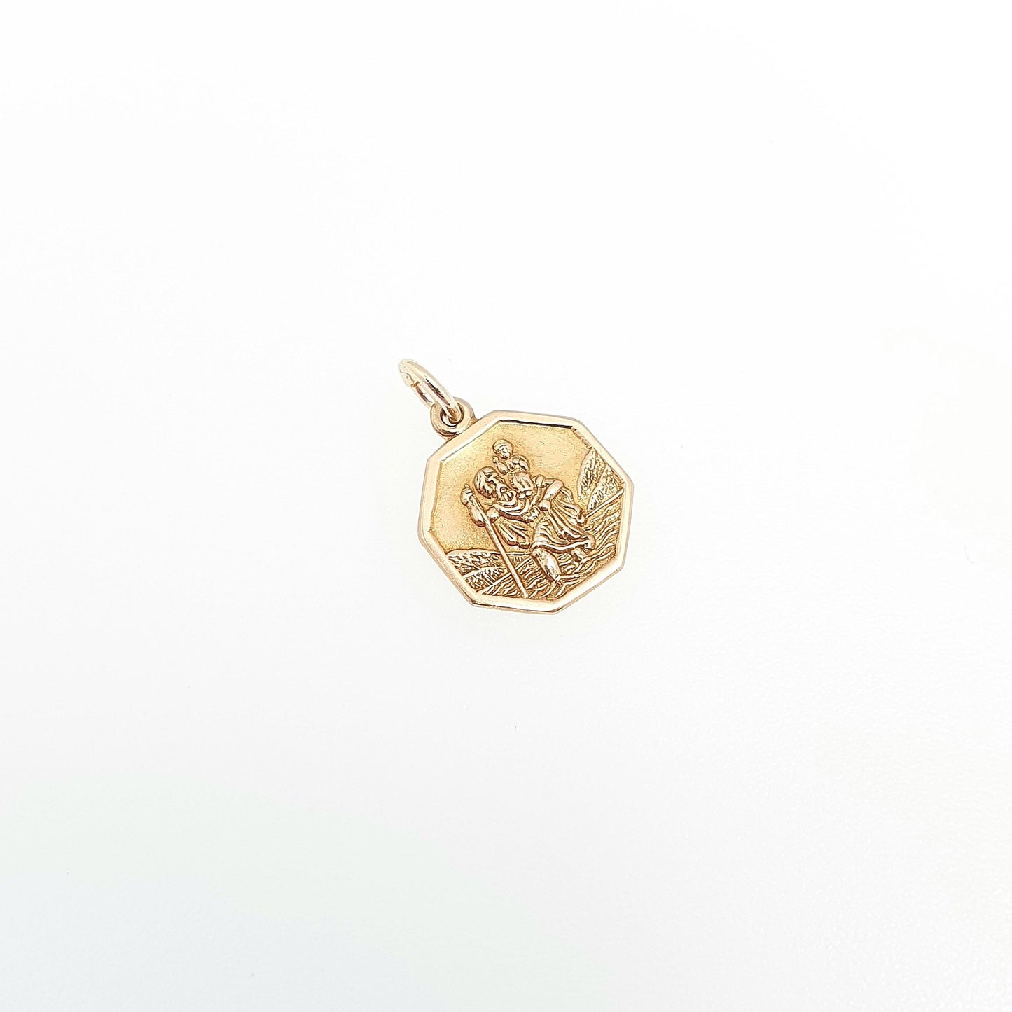 Vintage CHARLES HORNER 9ct 9k Gold St Christopher Charm Pendant Octagonal Small Tiny Solid