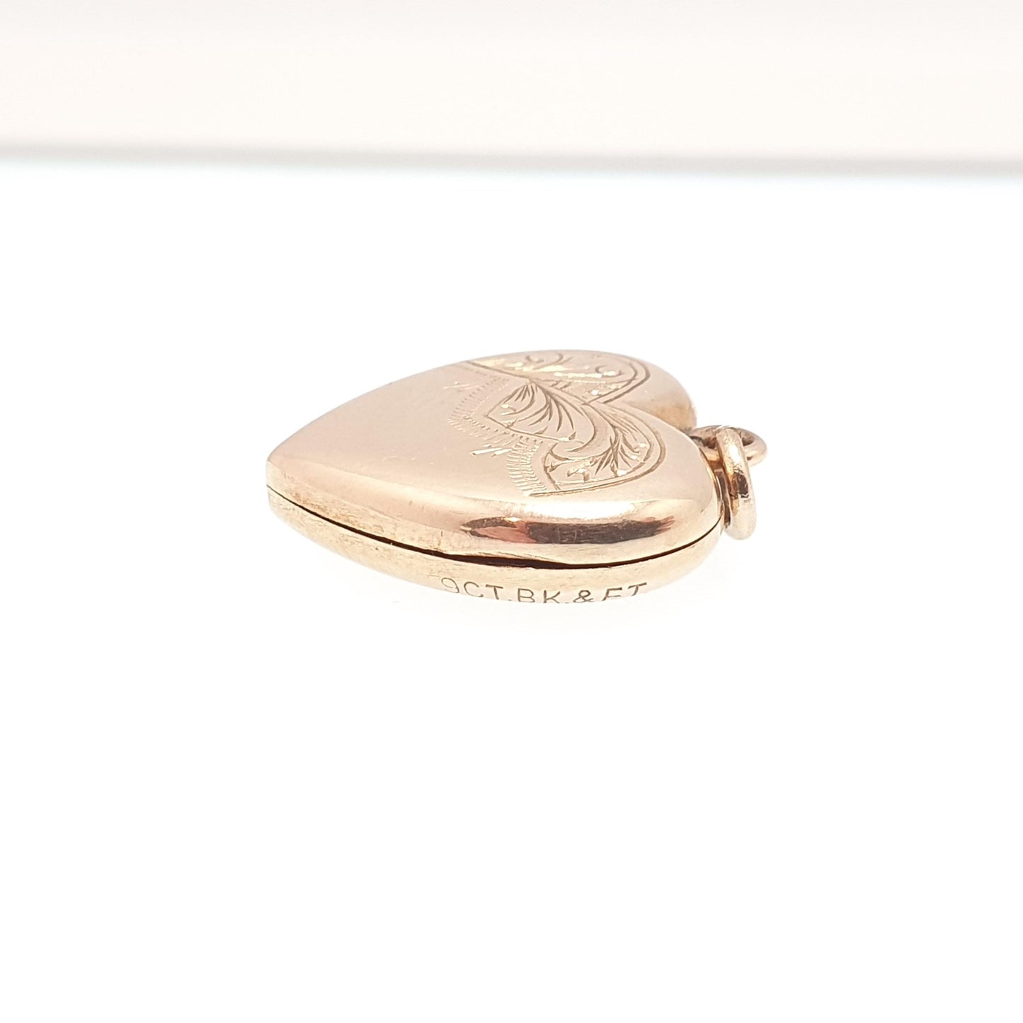 Antique 9ct Gold Heart Locket Cute Engraved Solid 9k 375 Pendant Love Gift Back & Front Necklace Jewelry Womens Jewellery
