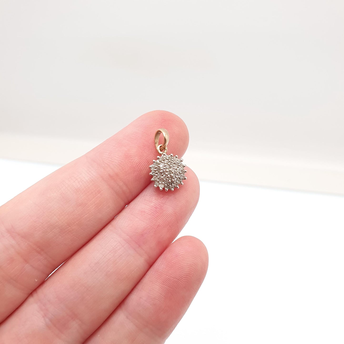 Vintage 9ct Gold 0.25 Carat Diamond Necklace Pendant Cluster Solid 9k 375 Natural Diamonds 9kt Sparkly Womens Jewelry Jewellery