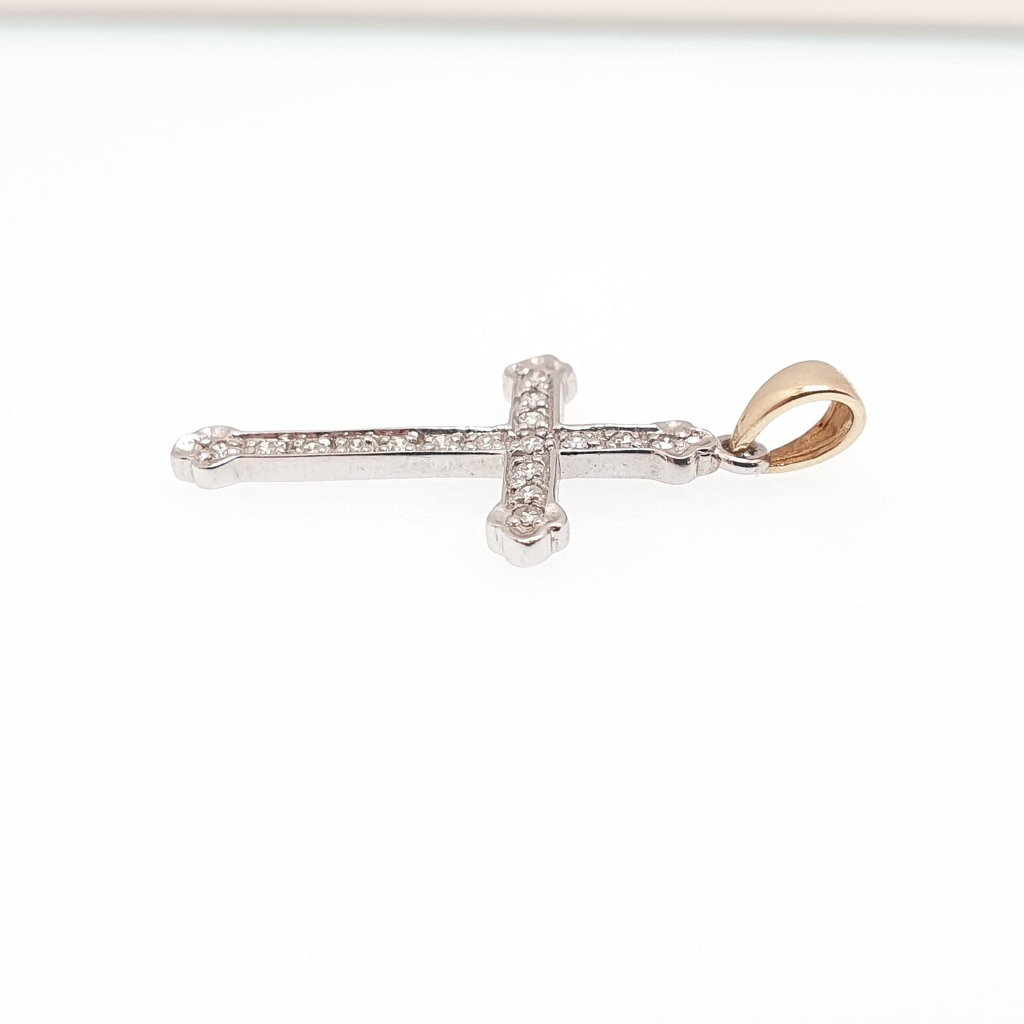 Vintage 9ct Gold Diamond Cross Crucifix Pendant 01.ct of Natural Diamonds Solid 9k 9kt 375 Necklace White Gold Jewelry