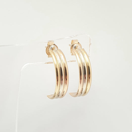 Vintage 18ct Tri Colour Gold Half Hoop Earrings Stud Solid 750 18kt Rose White Yellow Color Womens Jewelry Jewellery