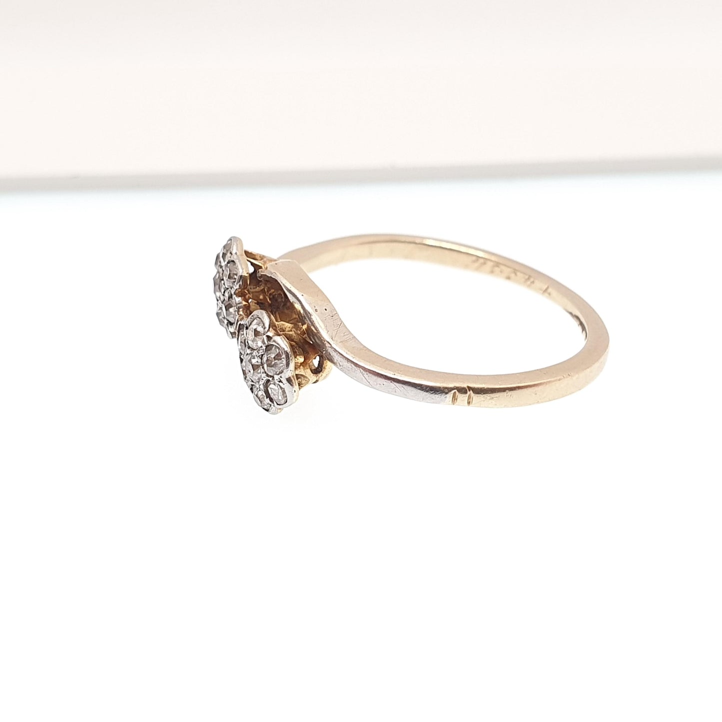 Antique 18k 18ct Gold Diamond Ring Flower Cluster Crossover Art Deco Solid 750 18kt Wedding Womens Engagement Vintage