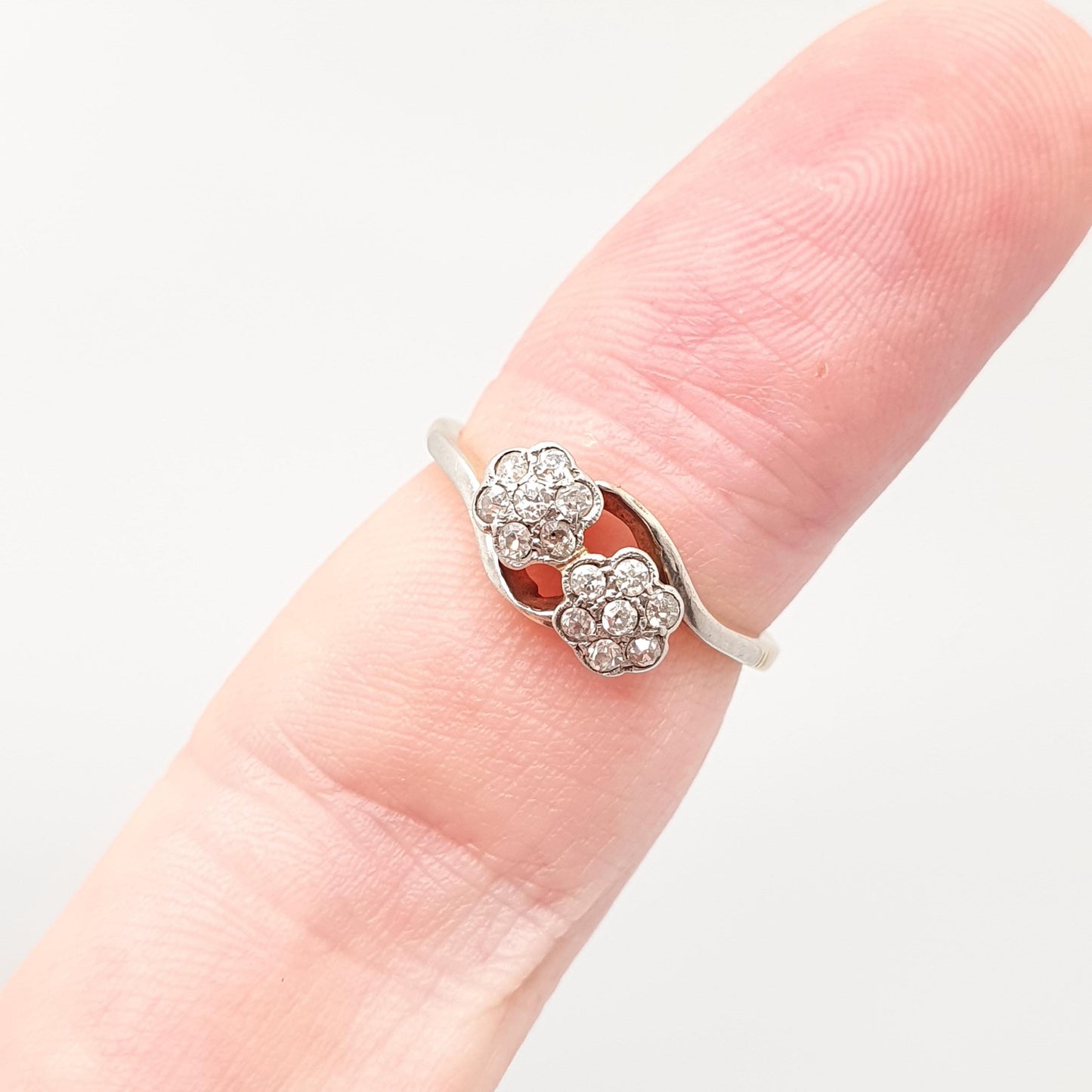 Antique 18k 18ct Gold Diamond Ring Flower Cluster Crossover Art Deco Solid 750 18kt Wedding Womens Engagement Vintage