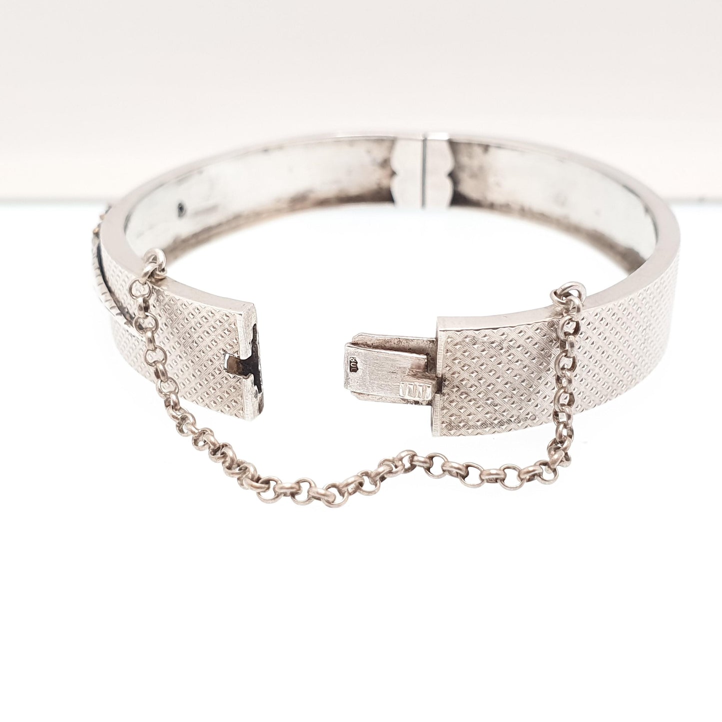 Antique Victorian Solid Silver Garnet & Paste Snap Bangle Bracelet Dimpled Effect 800 Stamp 14.46g Vintage Womens Jewelry