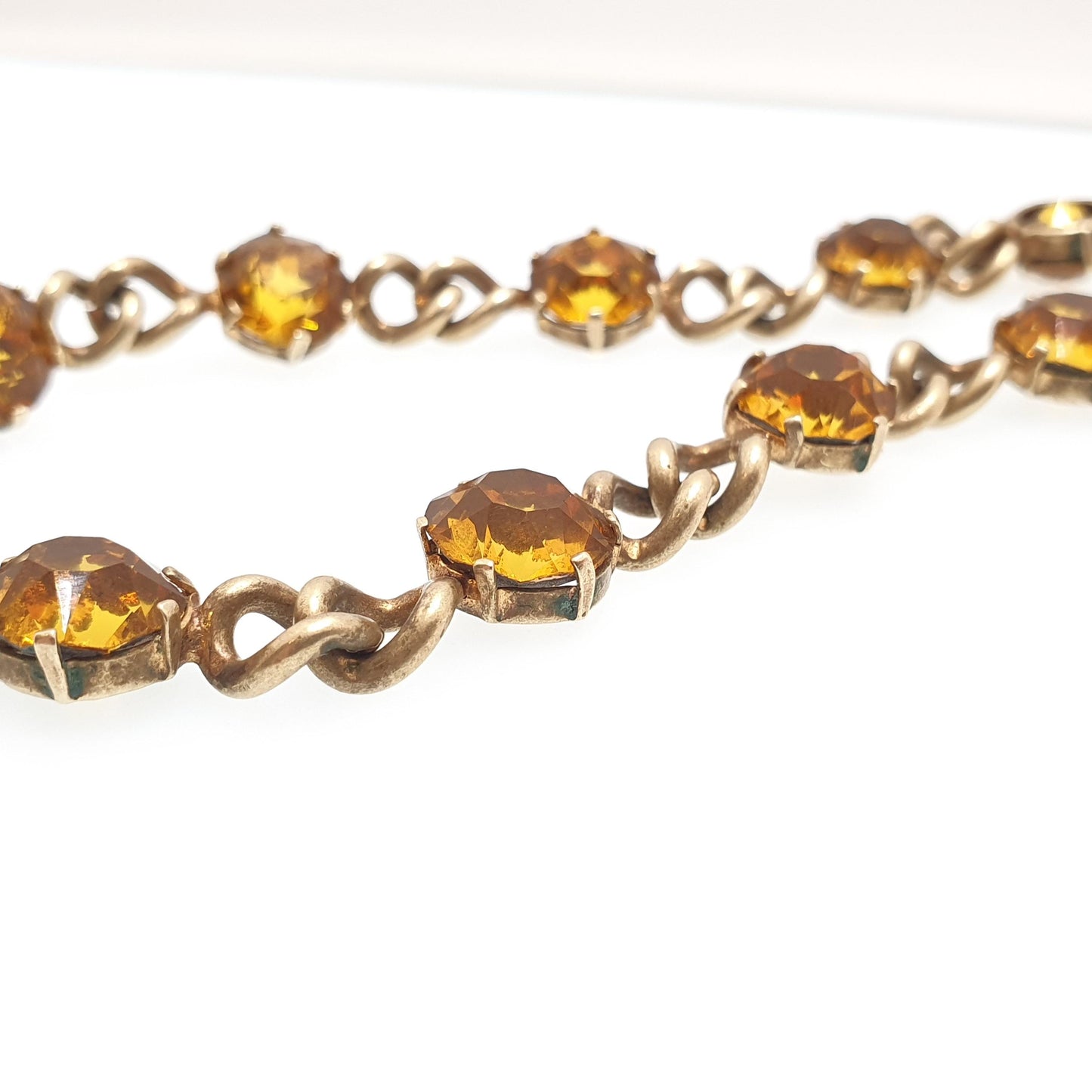 Antique Victorian Citrine Paste Curb Link Chain Necklace Gold Gilt Base Metal Large Pastes Round Cut Womens Vintage Jewelry Jewellery