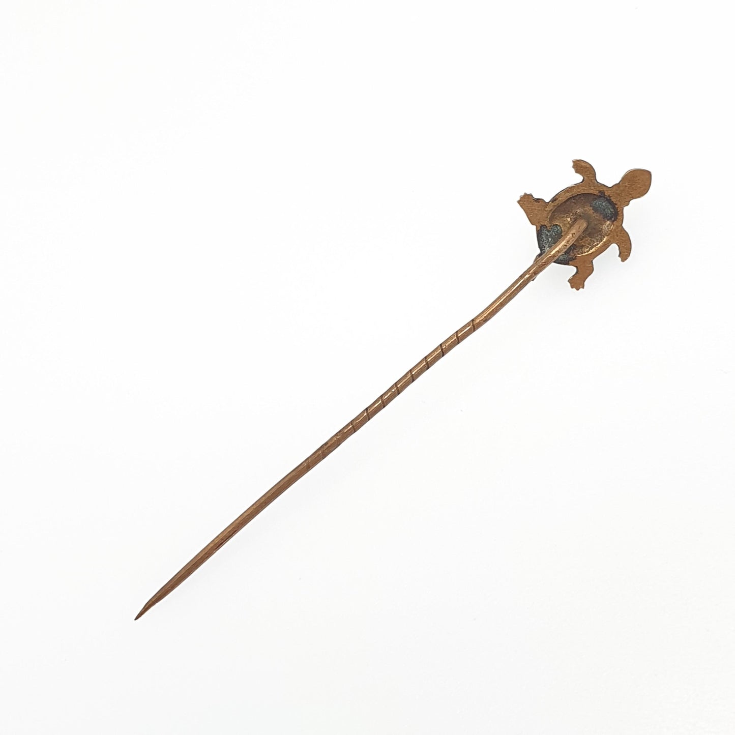 Antique Saphiret Turtle Stick Pin Victorian Tortoise Gold Tone Blue Red Rare Animal Lapel Vintage