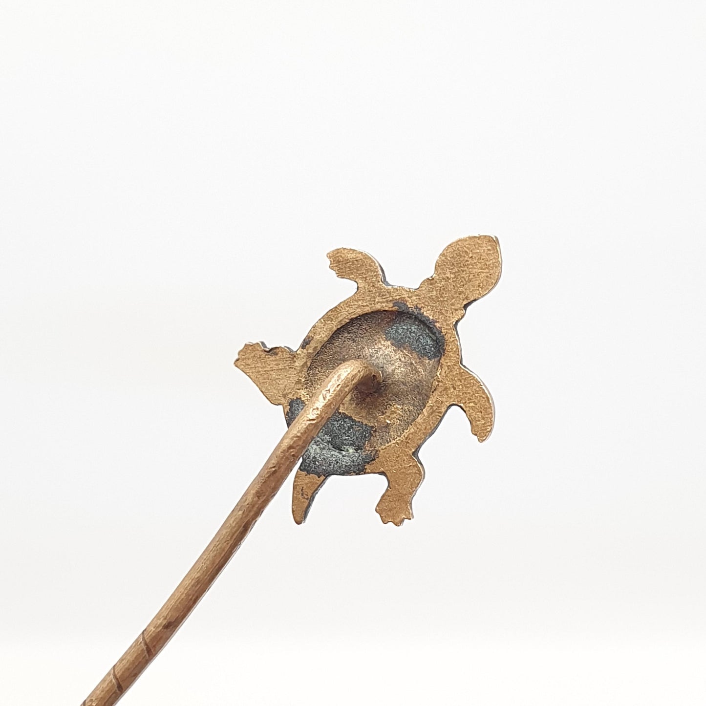 Antique Saphiret Turtle Stick Pin Victorian Tortoise Gold Tone Blue Red Rare Animal Lapel Vintage