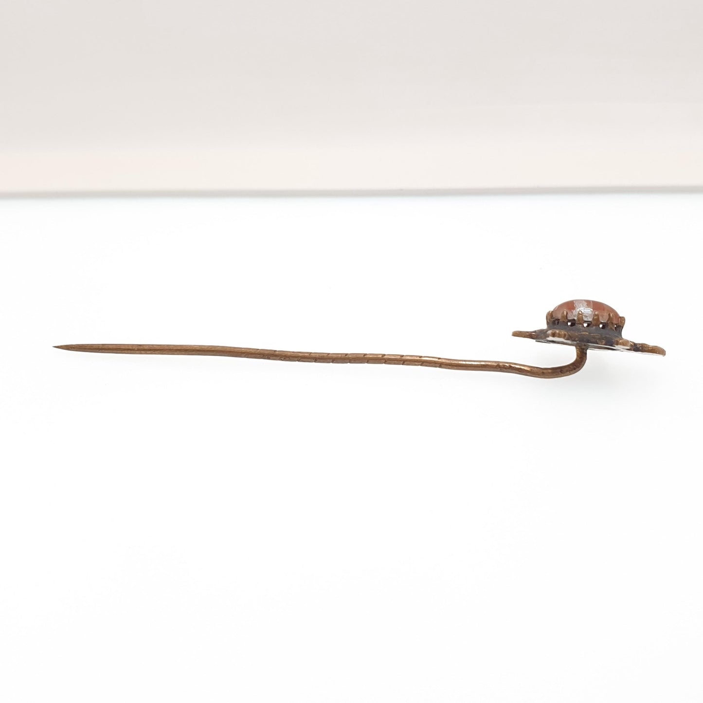 Antique Saphiret Turtle Stick Pin Victorian Tortoise Gold Tone Blue Red Rare Animal Lapel Vintage