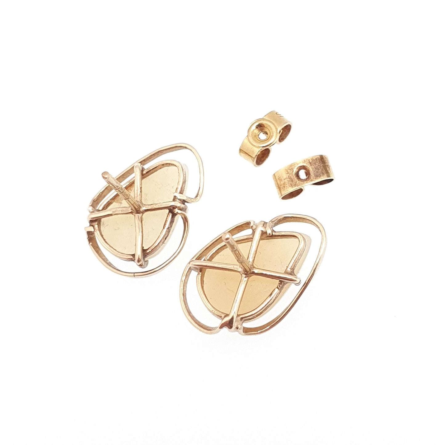 Vintage 9ct Gold Opal Earrings Large Stud Pear Cut Solid 9k 9kt Retro Womens Jewelry Jewellery