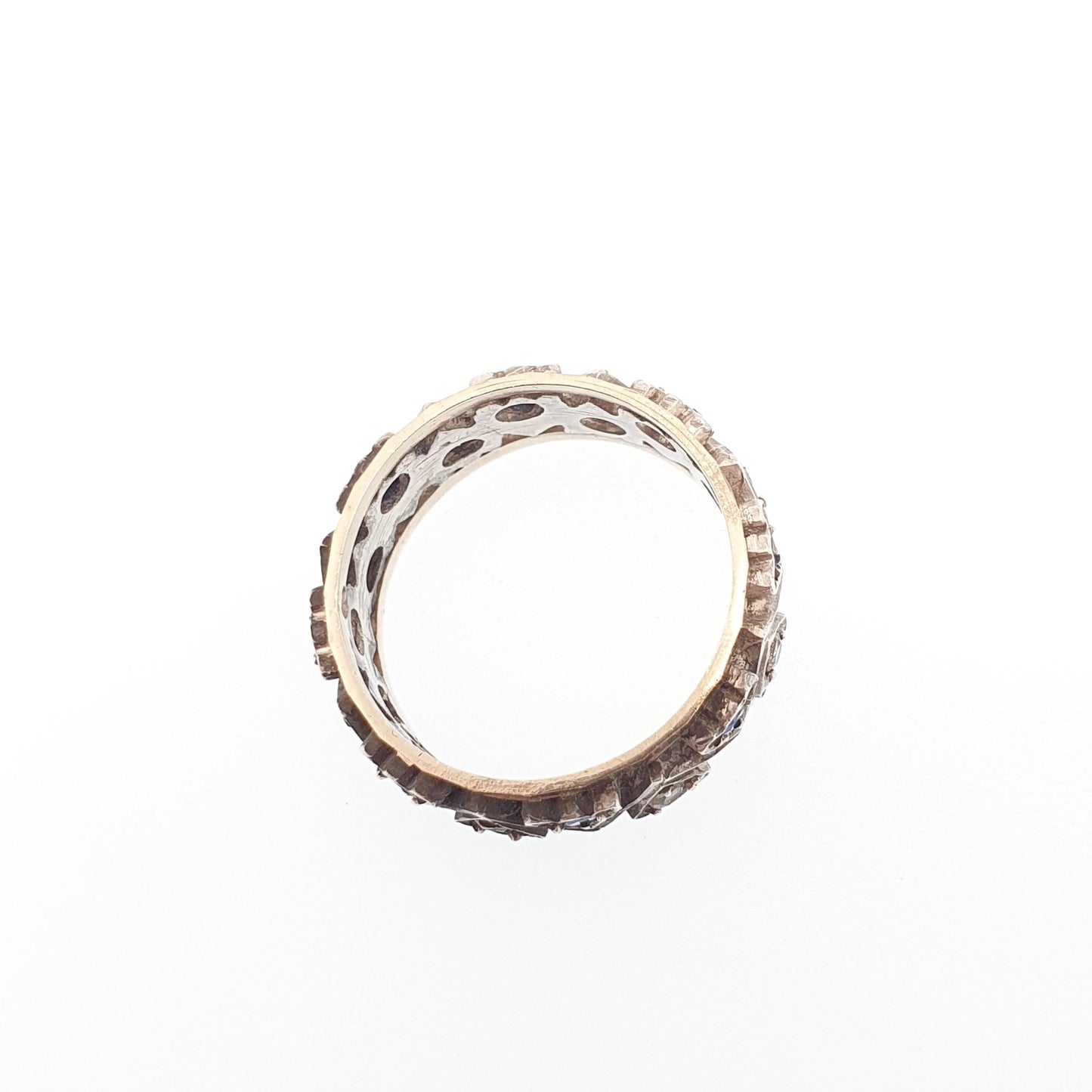 Antique Art Deco 9ct Gold & Sterling Silver Eternity Ring Blue White Spinel Triangle Vintage