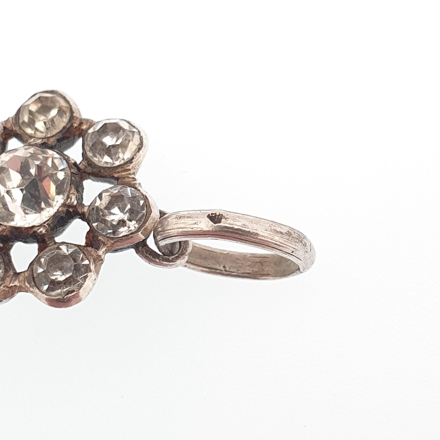 Antique Victorian Solid Silver Diamond Paste Necklace Pendant Cluster Pear Shape French Old Cut Sparkly Foiled Womens Jewelry