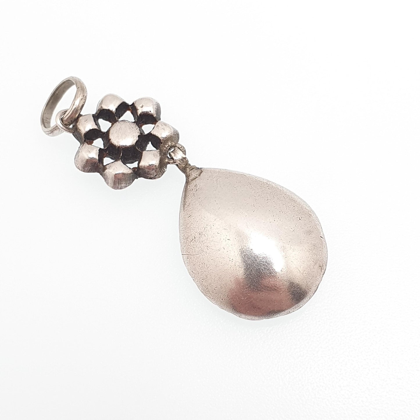 Antique Victorian Solid Silver Diamond Paste Necklace Pendant Cluster Pear Shape French Old Cut Sparkly Foiled Womens Jewelry