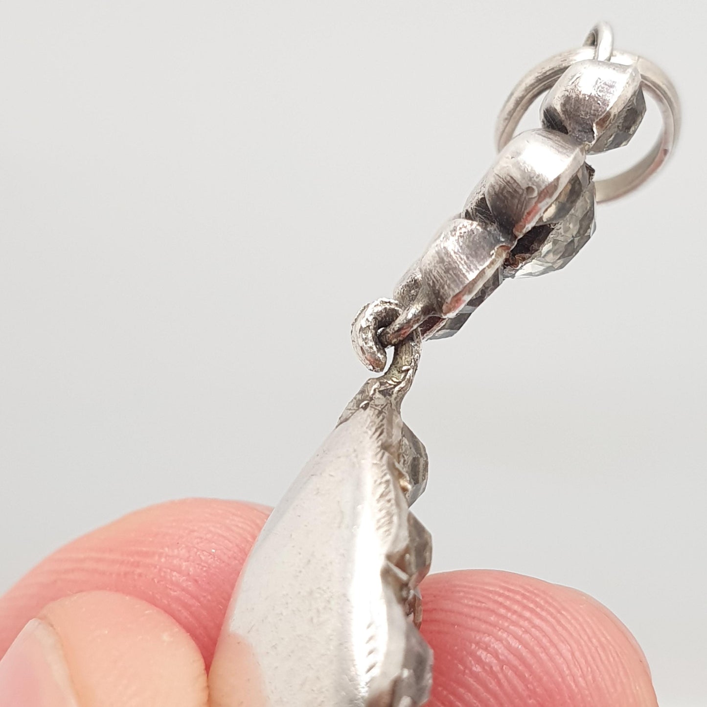 Antique Victorian Solid Silver Diamond Paste Necklace Pendant Cluster Pear Shape French Old Cut Sparkly Foiled Womens Jewelry