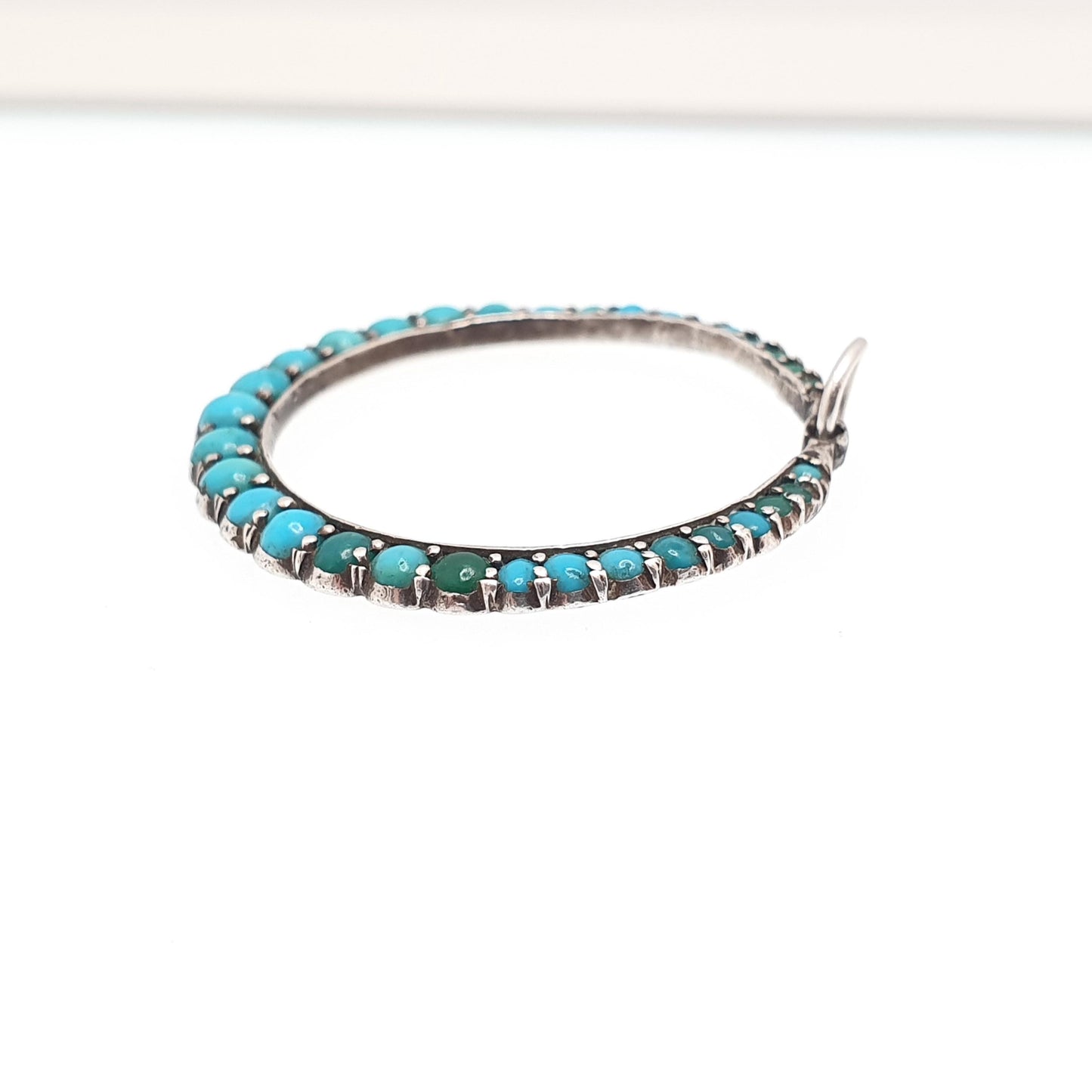 Antique Solid Silver Turquoise Circle Pendant Necklace Victorian Natural Gemstones Round Infinity Womens Jewellery Jewelry