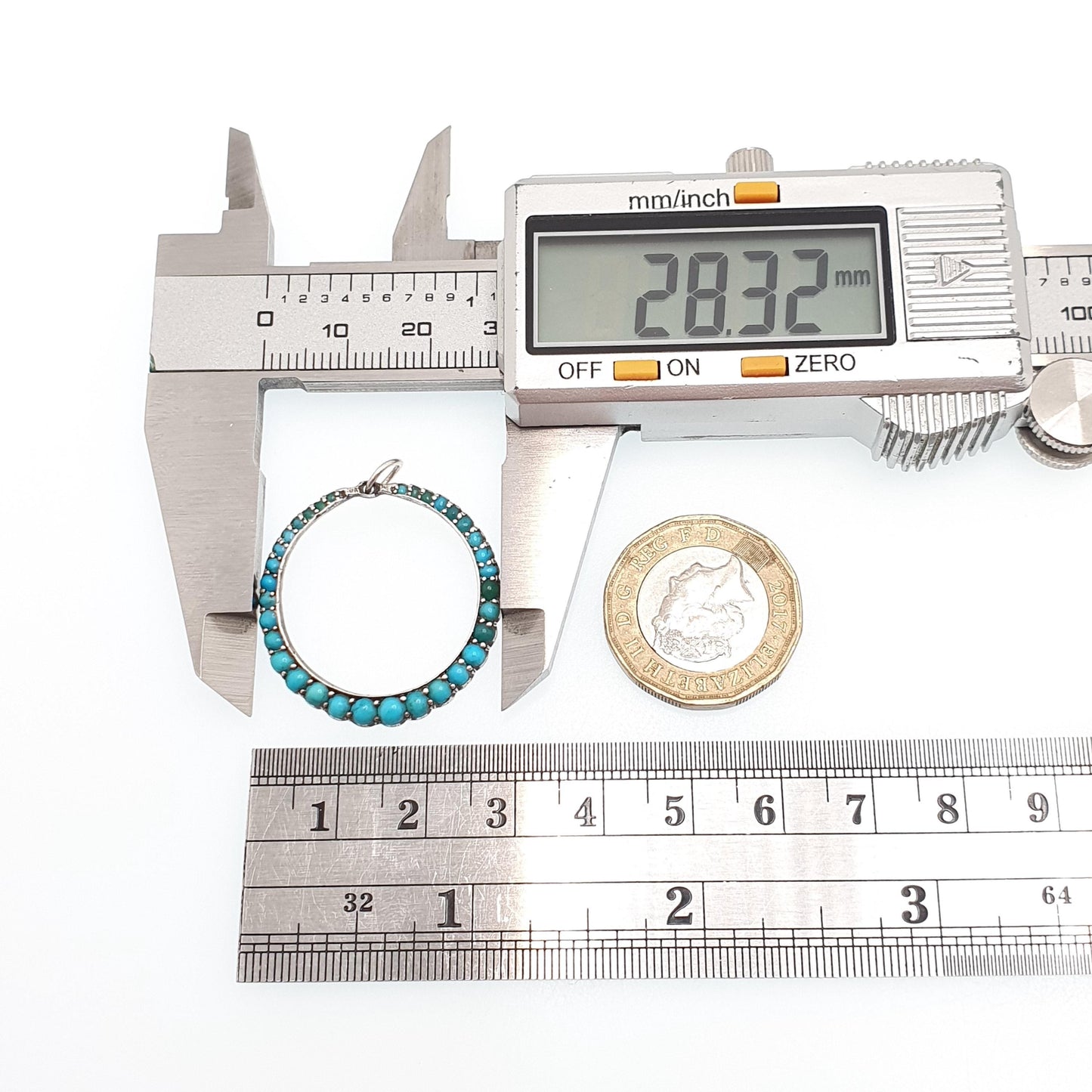 Antique Solid Silver Turquoise Circle Pendant Necklace Victorian Natural Gemstones Round Infinity Womens Jewellery Jewelry