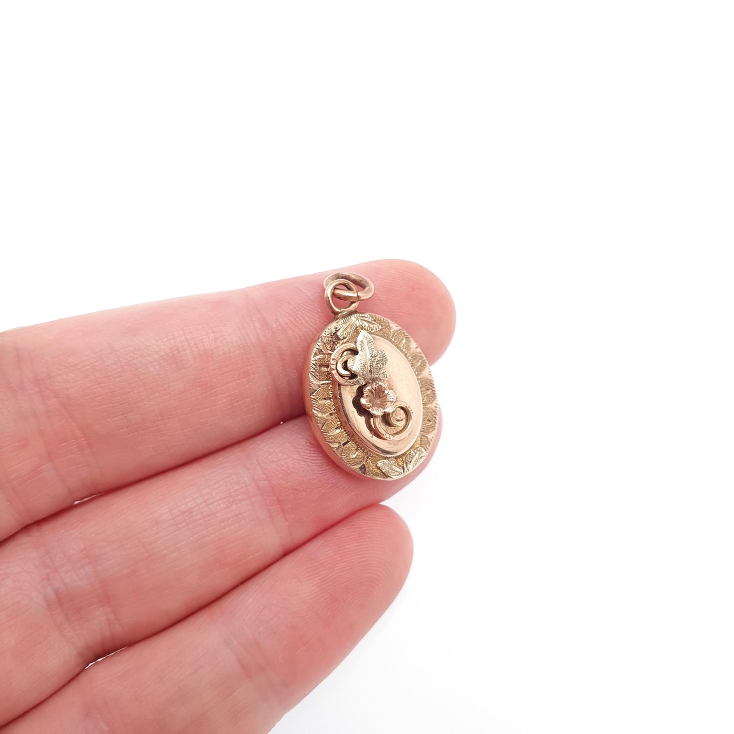 Antique Victorian 9ct Gold Pendant Art Nouveau Leaf Rose & Yellow Necklace Solid 9k 9kt Vintage 1800s Jewelry Jewellery