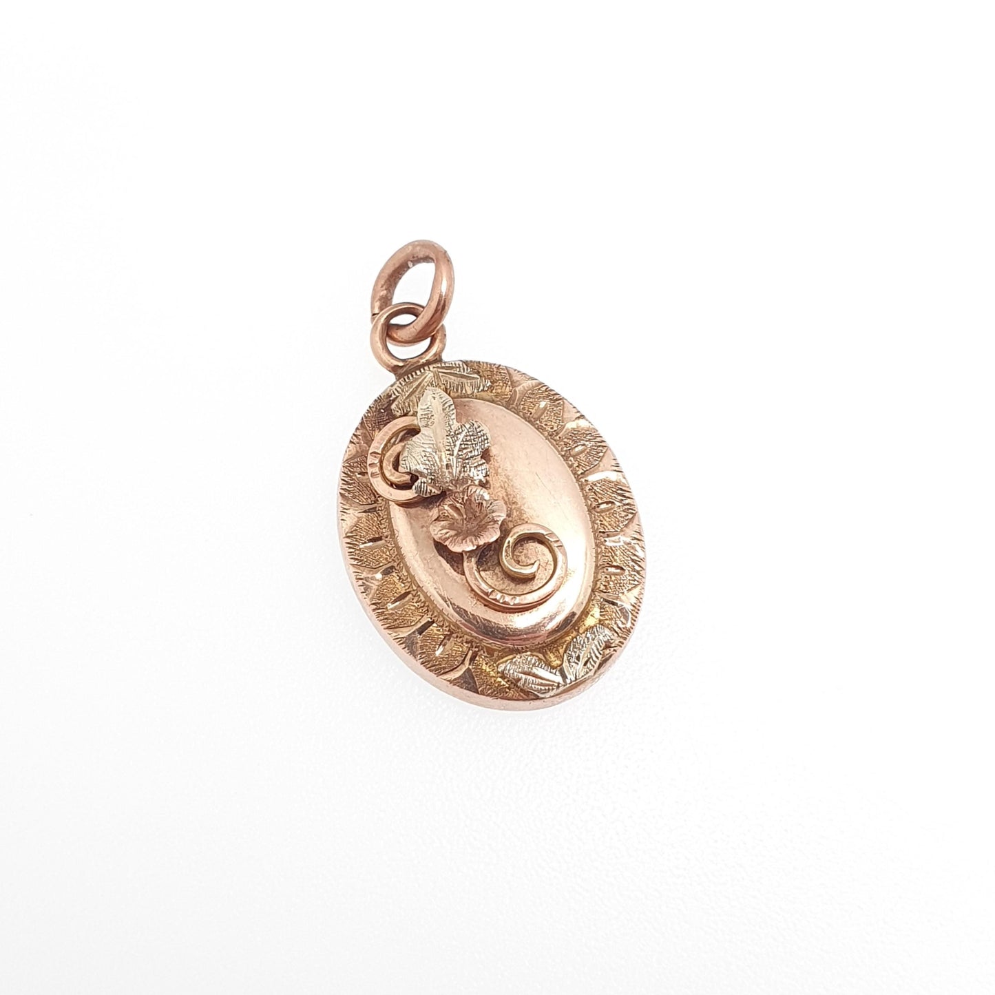 Antique Victorian 9ct Gold Pendant Art Nouveau Leaf Rose & Yellow Necklace Solid 9k 9kt Vintage 1800s Jewelry Jewellery