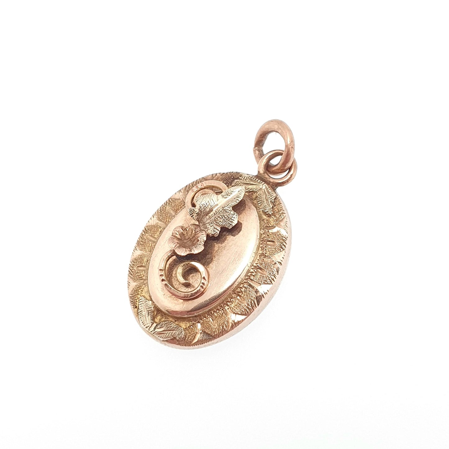 Antique Victorian 9ct Gold Pendant Art Nouveau Leaf Rose & Yellow Necklace Solid 9k 9kt Vintage 1800s Jewelry Jewellery