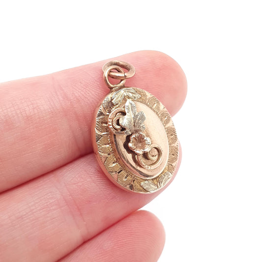 Antique Victorian 9ct Gold Pendant Art Nouveau Leaf Rose & Yellow Necklace Solid 9k 9kt Vintage 1800s Jewelry Jewellery