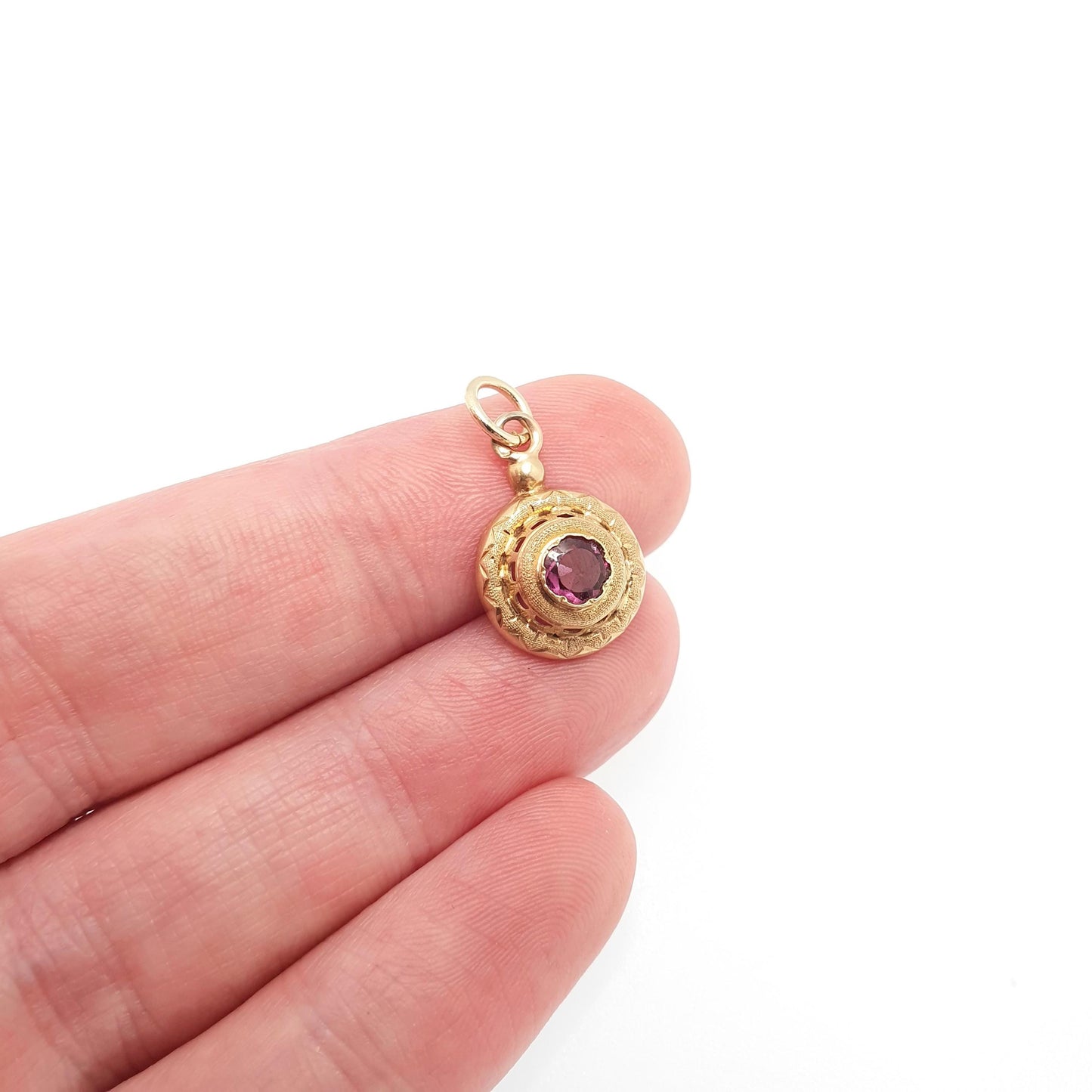 Antique Victorian 18ct Gold Amethyst Necklace Pendant French Solid 18k 18kt Etruscan Round Cut Vintage Jewelry Jewellery
