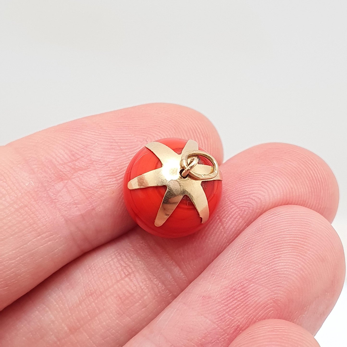Vintage 18ct Gold Tomato Pendant Charm Venetian Murano Glass Bead Red Necklace Solid 750 18k Italian Retro Womens Jewelry Jewellery
