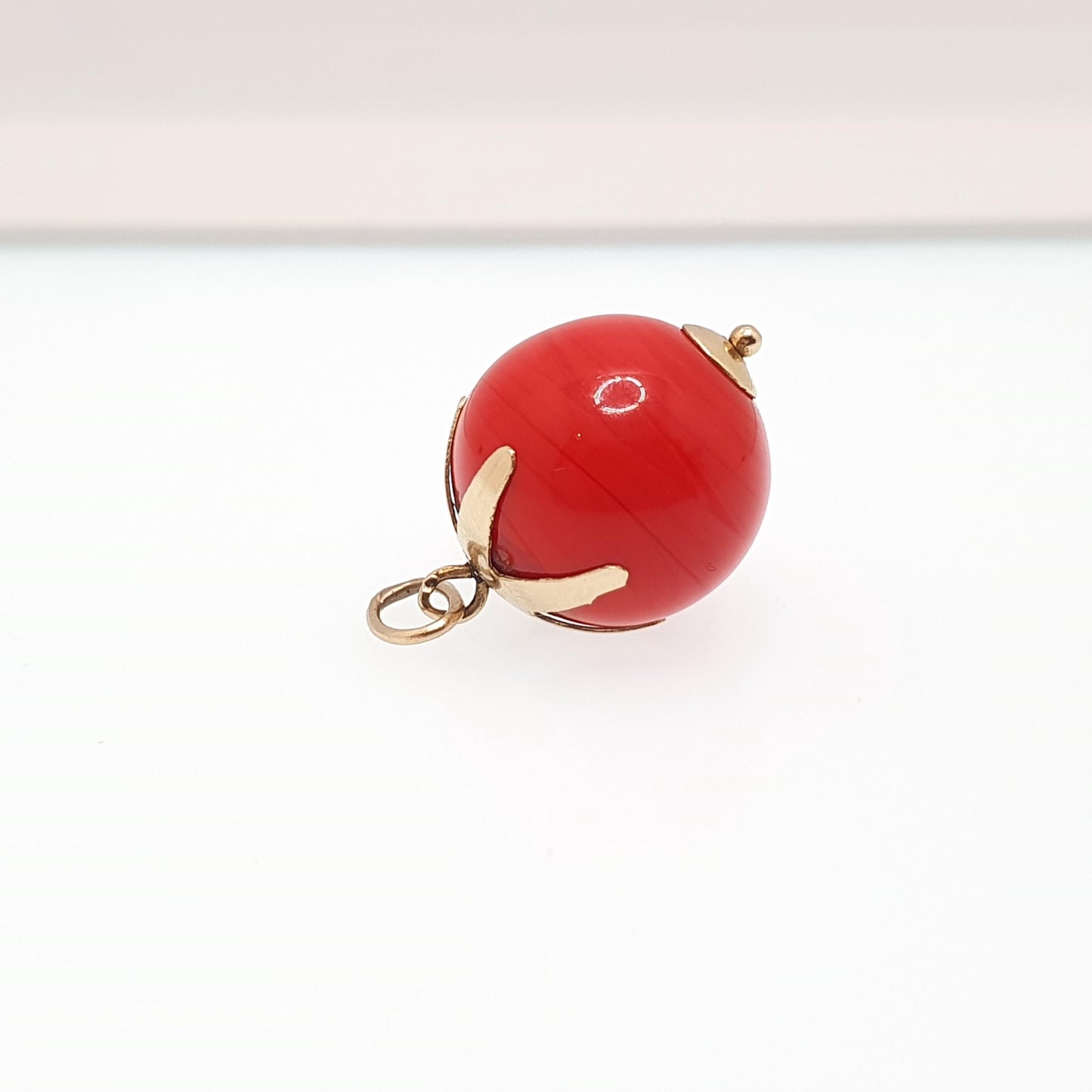 Vintage 18ct Gold Tomato Pendant Charm Venetian Murano Glass Bead Red Necklace Solid 750 18k Italian Retro Womens Jewelry Jewellery