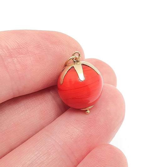 Vintage 18ct Gold Tomato Pendant Charm Venetian Murano Glass Bead Red Necklace Solid 750 18k Italian Retro Womens Jewelry Jewellery