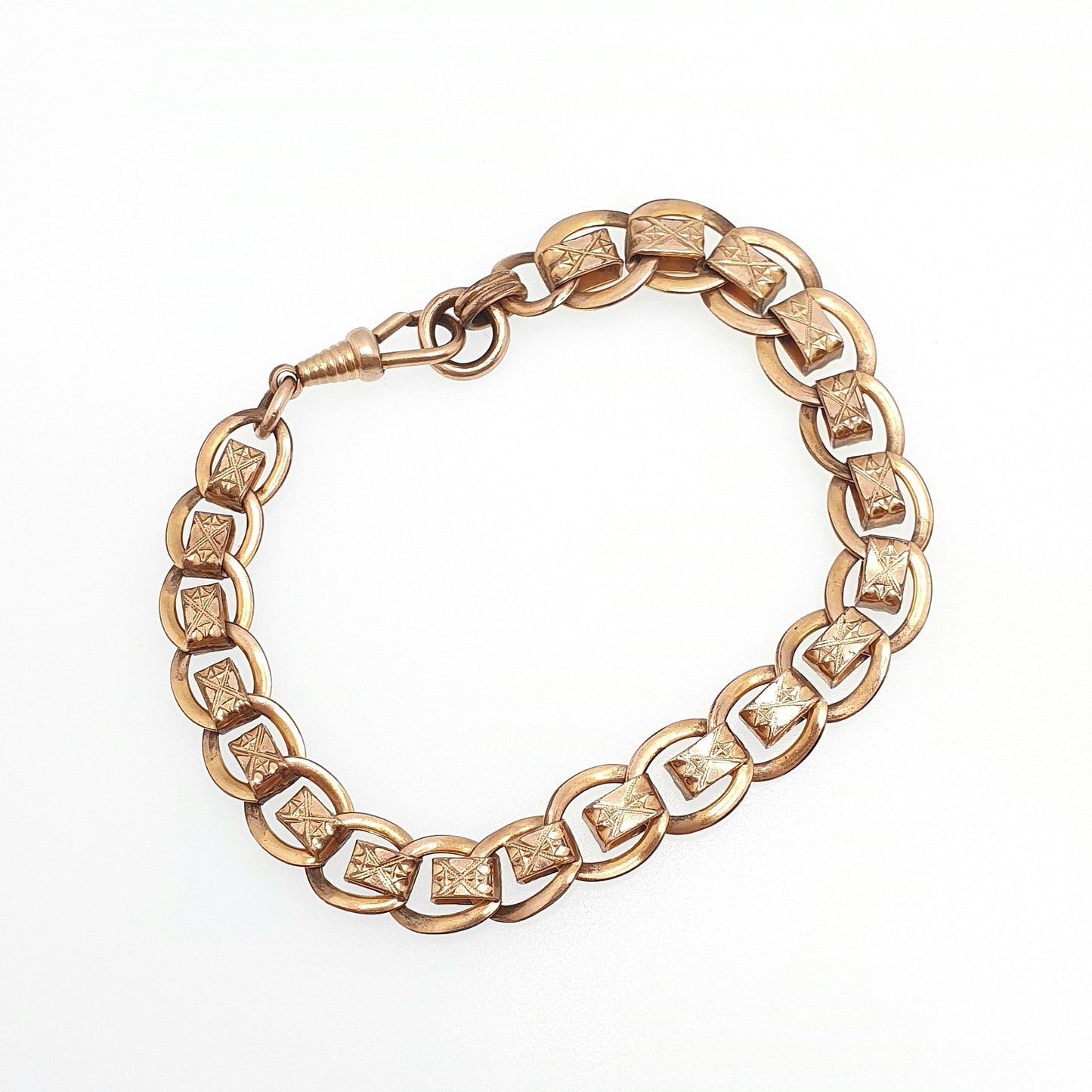 Antique Rolled Rose Gold Albert Chain Bracelet French Victorian Gold Filled Dog Clip Curb Link 22cm 16.78g Jewelry Jewellery Womens