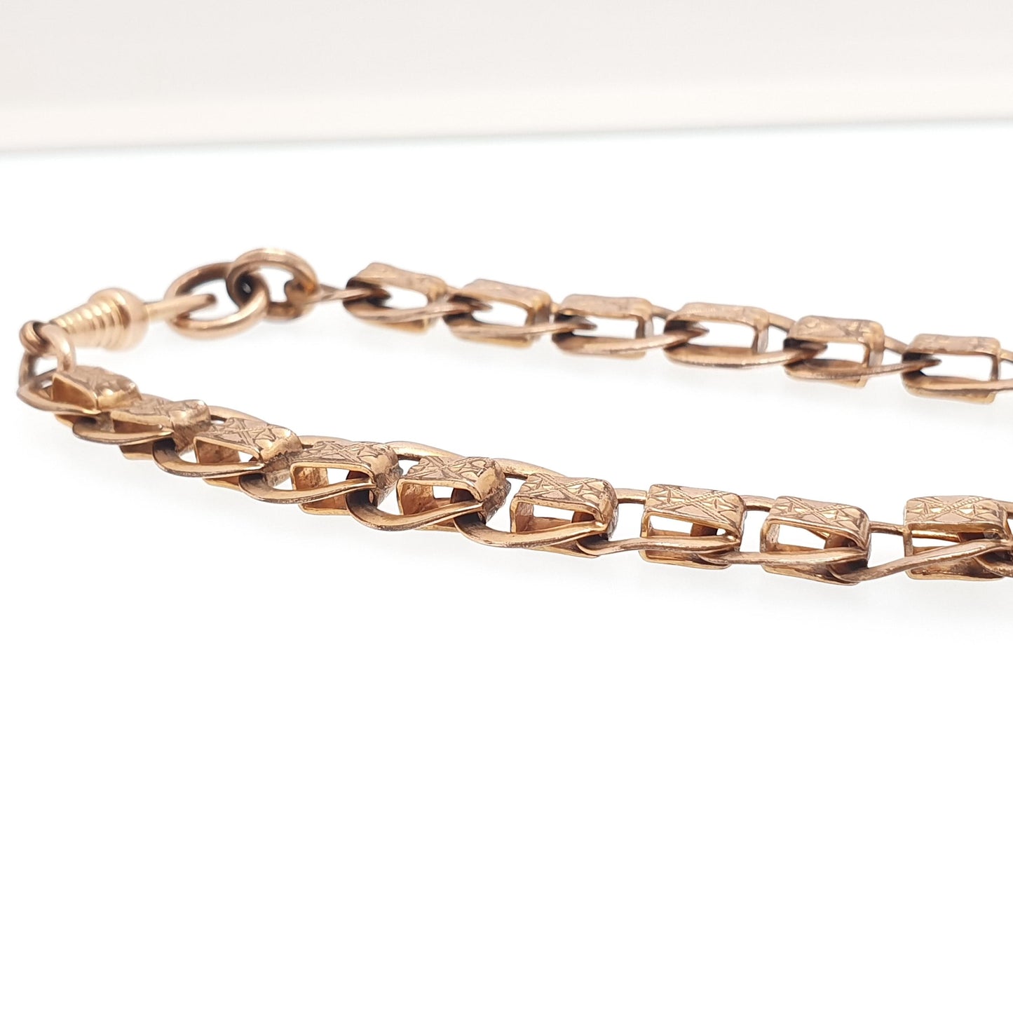Antique Rolled Rose Gold Albert Chain Bracelet French Victorian Gold Filled Dog Clip Curb Link 22cm 16.78g Jewelry Jewellery Womens