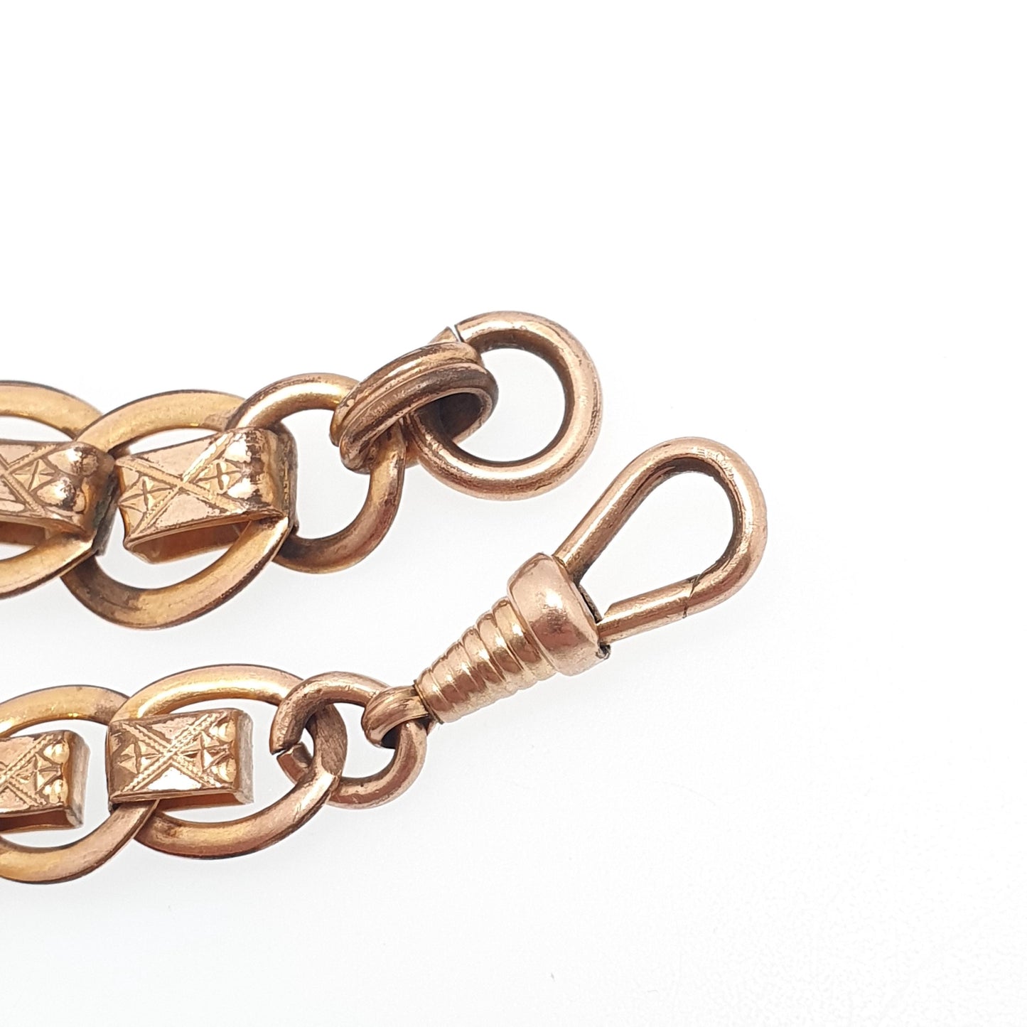 Antique Rolled Rose Gold Albert Chain Bracelet French Victorian Gold Filled Dog Clip Curb Link 22cm 16.78g Jewelry Jewellery Womens