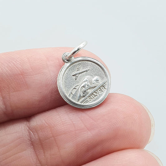 Vintage Sterling Silver Tiny St Christopher Charm Pendant Car Plane Double Sided Saint Womens Mens Jewellery Jewelry
