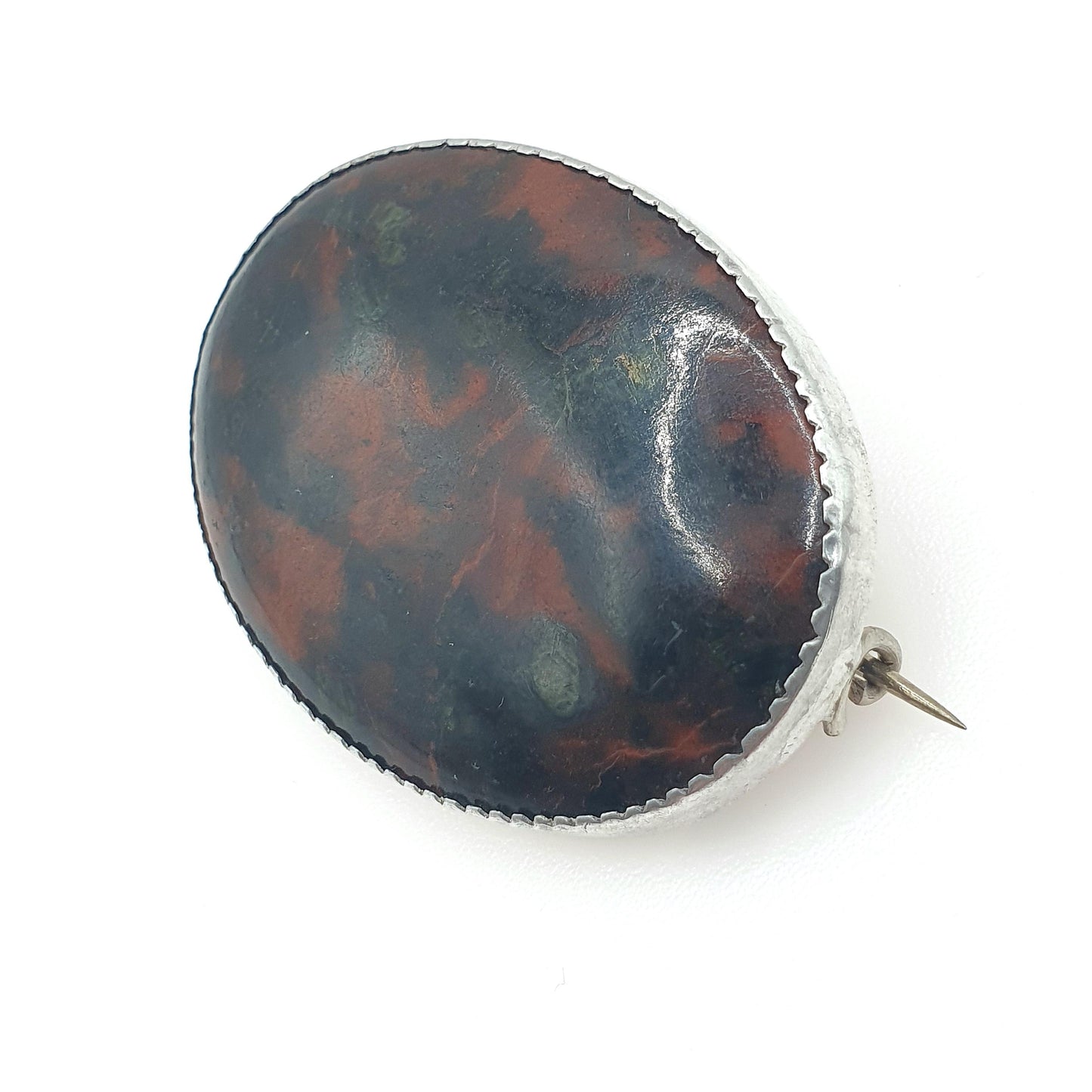 Antique Victorian Solid Silver Bloodstone Brooch Large Big Genuine Natural Quartz Gemstone Red Green Jewelry Jewellery Vintage