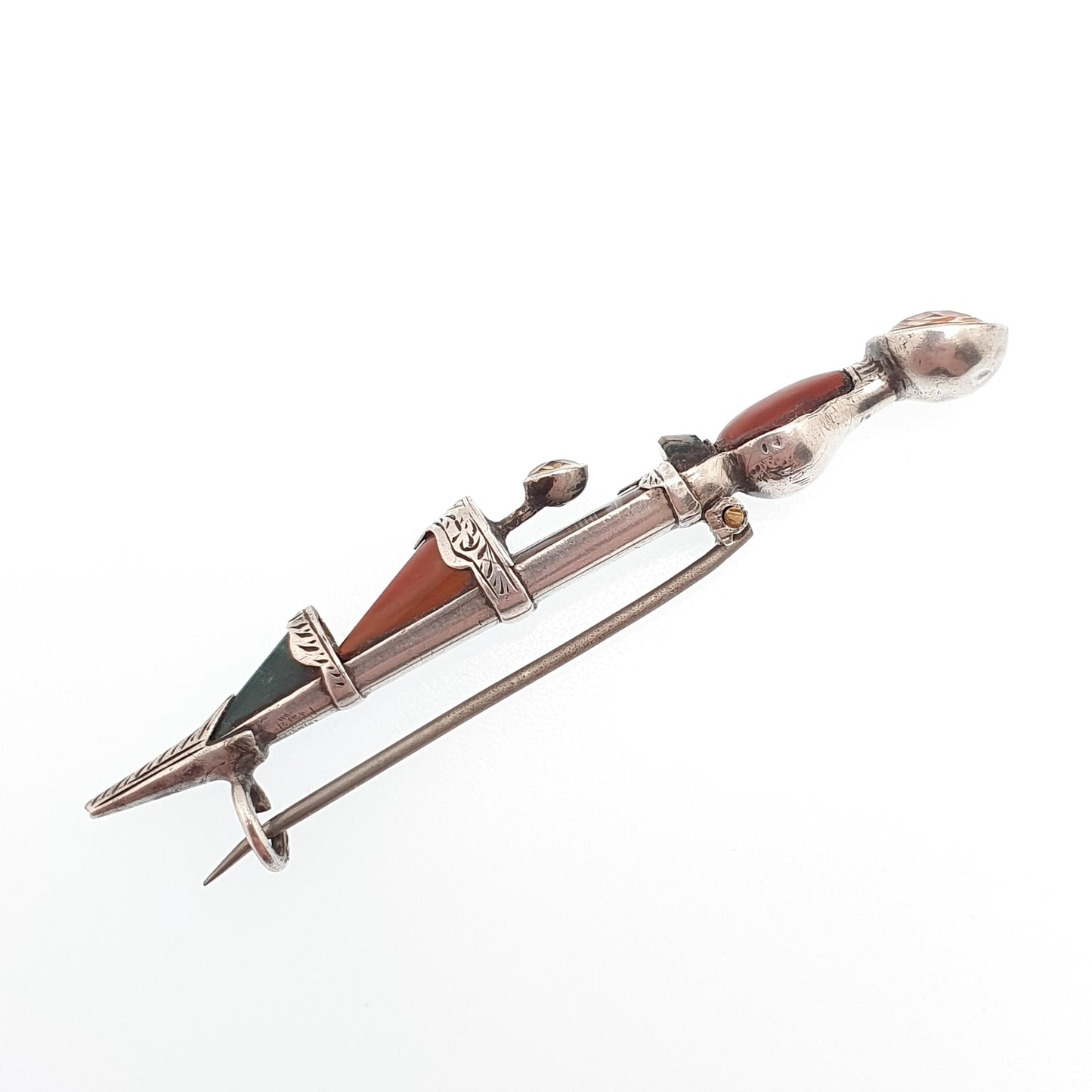 Antique Victorian Sterling Silver Scottish Dirk Brooch Pin Citrine Large Big Japser Agate Bloodstone Cairngorm Vintage Jewelry Jewellery