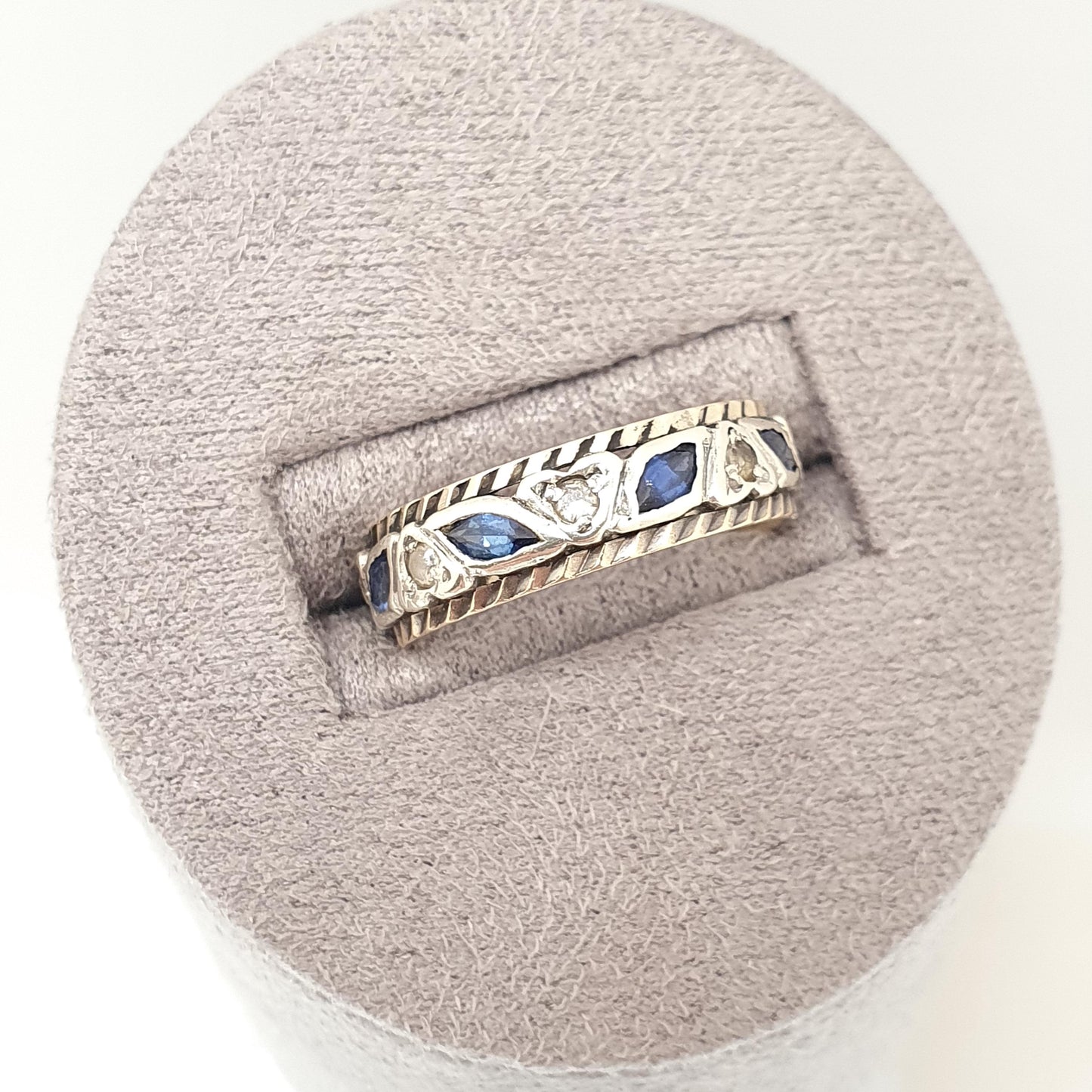 Vintage 9ct Gold Sapphire Eternity Ring White Spinel Marquise Cut Full Band Gemstone Solid 9k 375 Womens Jewelry Jewellery