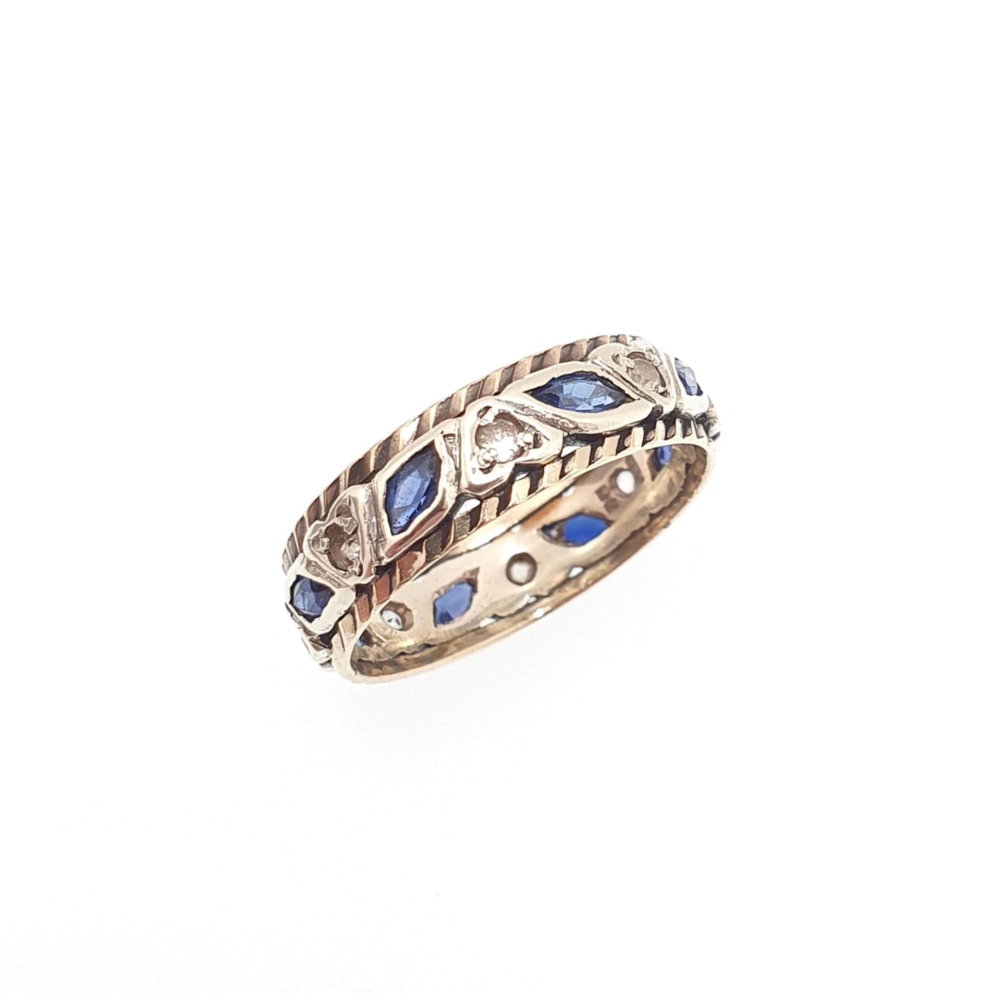 Vintage 9ct Gold Sapphire Eternity Ring White Spinel Marquise Cut Full Band Gemstone Solid 9k 375 Womens Jewelry Jewellery
