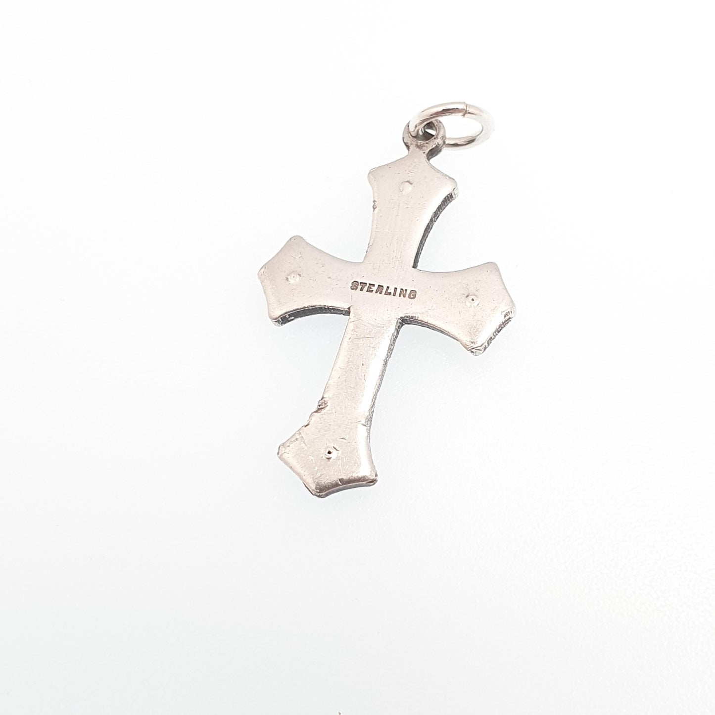 Antique Sterling Silver Peridot Paste Seed Pearl Crucifix Pendant Cross Necklace Olivine Green Pastes Vintage Jewellery Jewelry