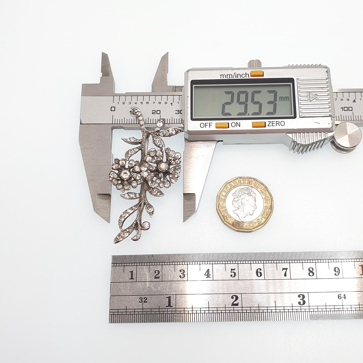 Antique Sterling Silver Diamond Paste Brooch Genuine Art Deco Floral Spray Large Big Flower 1920s Sparkly Vintage Jewelry Jewellery