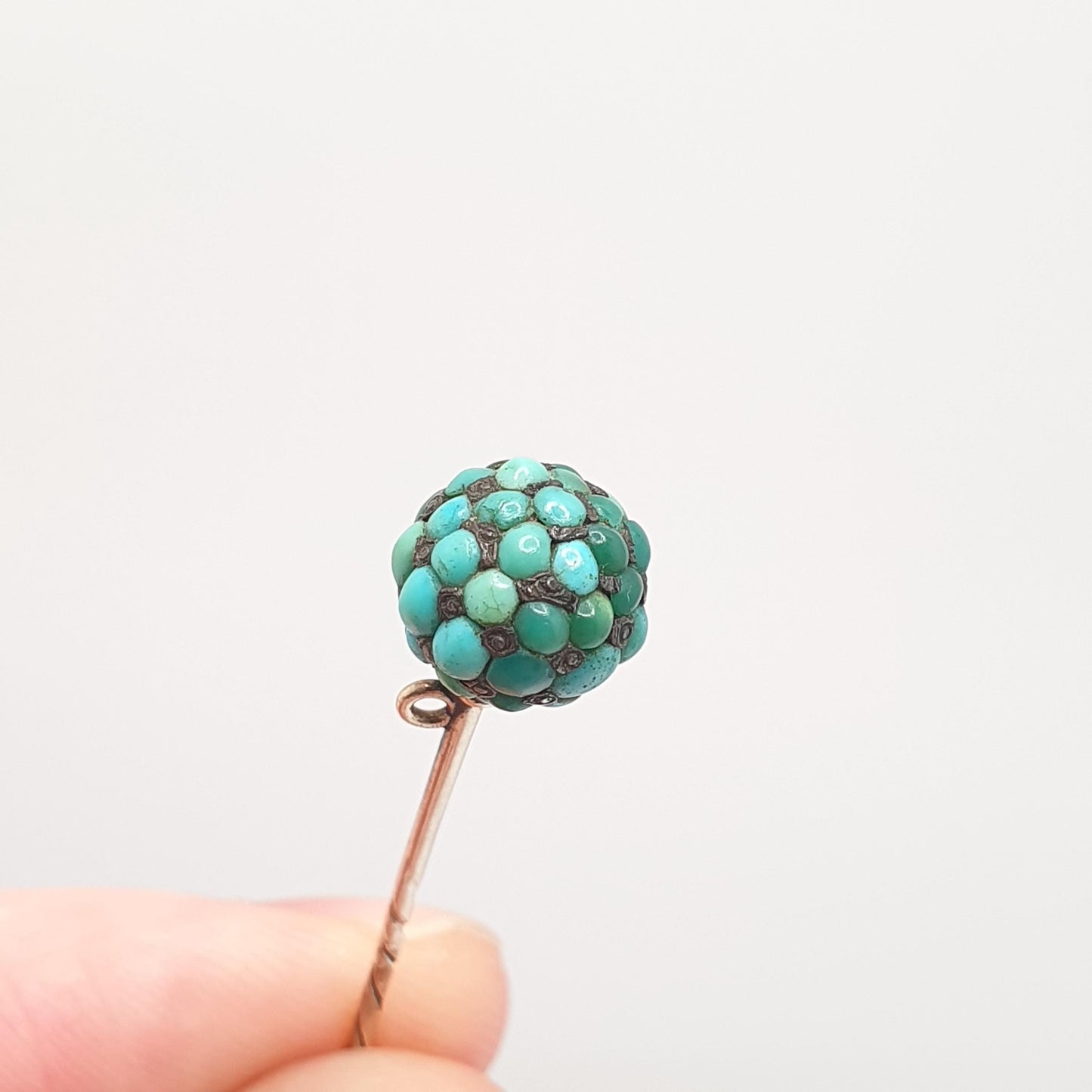 Antique Victorian Natural Turquoise Stick Pin Rolled Gold Filled Bead Pave Set Gemstone Genuine Vintage Gents Mens Jewelry Jewellery