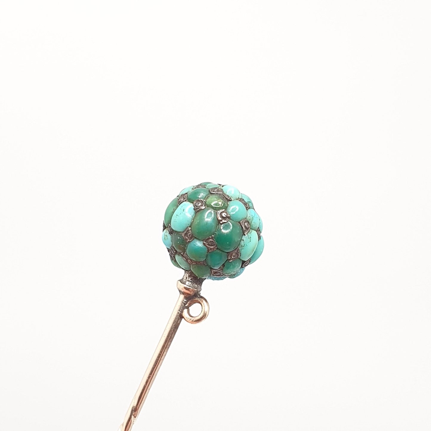 Antique Victorian Natural Turquoise Stick Pin Rolled Gold Filled Bead Pave Set Gemstone Genuine Vintage Gents Mens Jewelry Jewellery