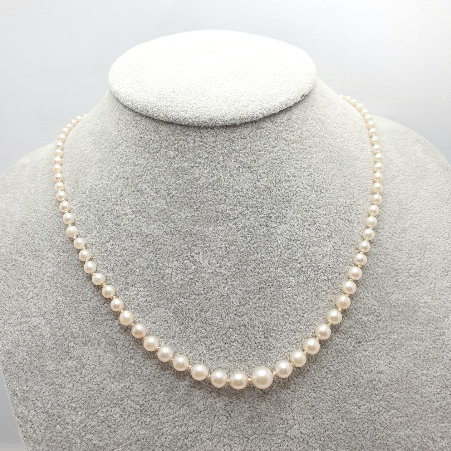 Antique Cultured Pearl Necklace Solid Silver Paste Clasp Art Deco 46cm 18.1" 12.69g Real Genuine Pearls Vintage 1920s Jewelry