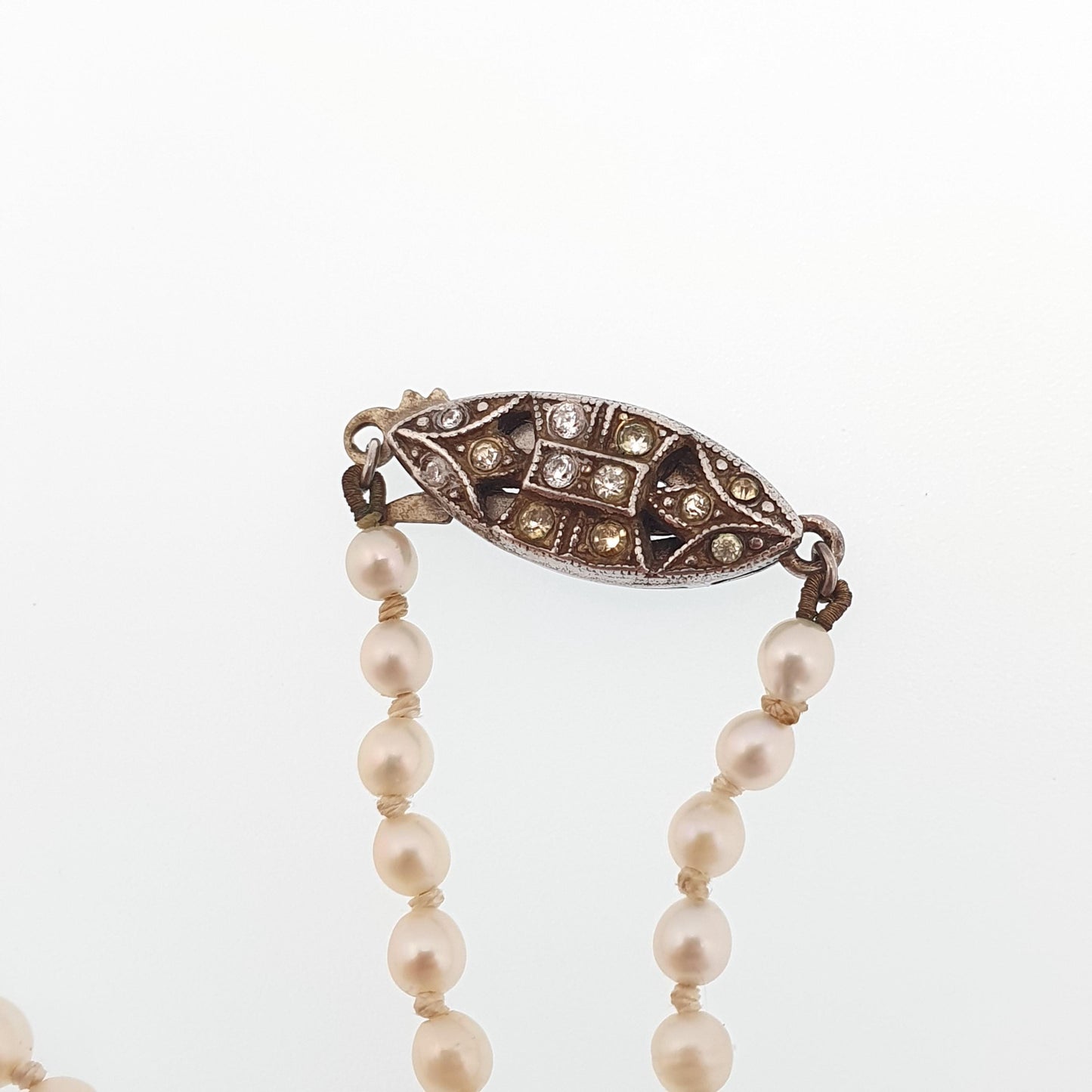 Antique Cultured Pearl Necklace Solid Silver Paste Clasp Art Deco 46cm 18.1" 12.69g Real Genuine Pearls Vintage 1920s Jewelry