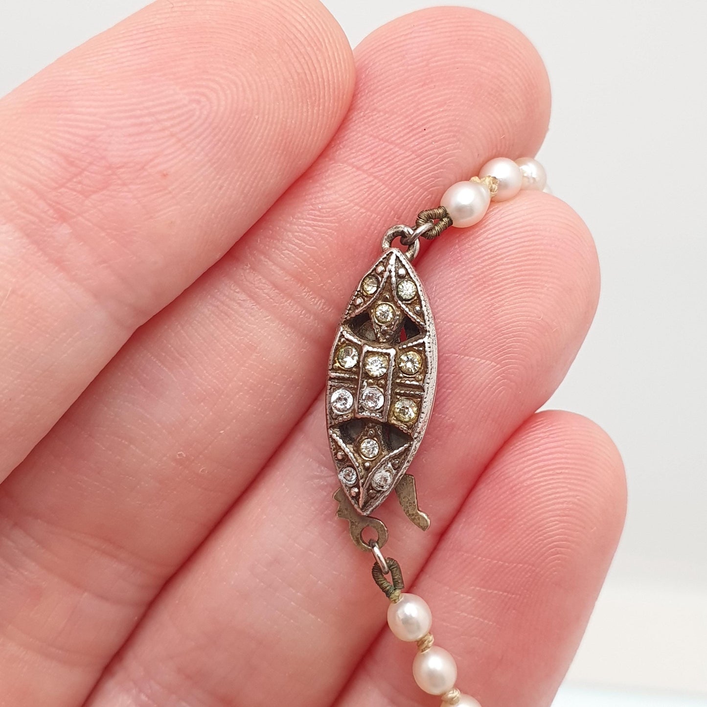 Antique Cultured Pearl Necklace Solid Silver Paste Clasp Art Deco 46cm 18.1" 12.69g Real Genuine Pearls Vintage 1920s Jewelry