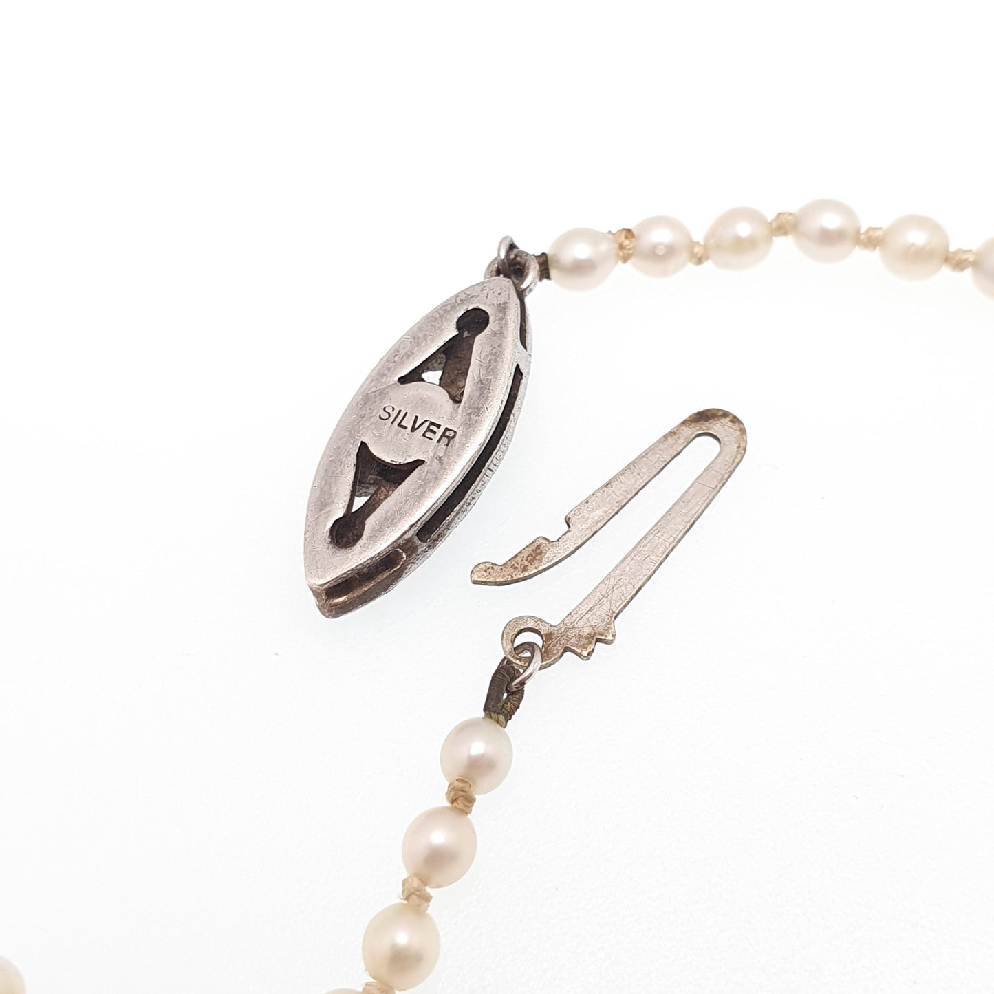 Antique Cultured Pearl Necklace Solid Silver Paste Clasp Art Deco 46cm 18.1" 12.69g Real Genuine Pearls Vintage 1920s Jewelry