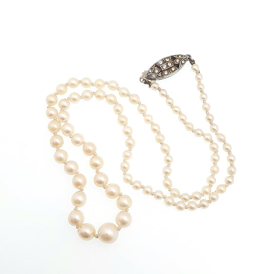 Antique Cultured Pearl Necklace Solid Silver Paste Clasp Art Deco 46cm 18.1" 12.69g Real Genuine Pearls Vintage 1920s Jewelry
