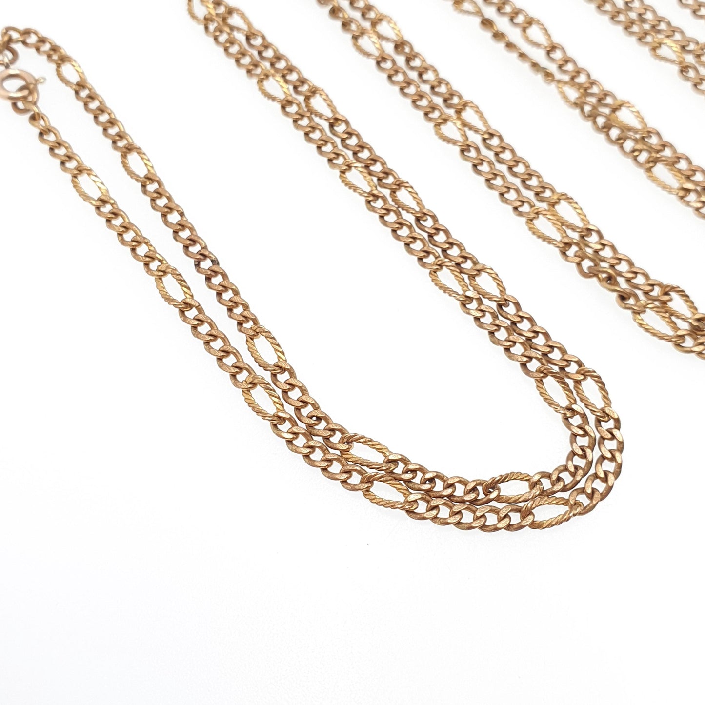 Antique Victorian Rolled Gold Muff Chain Necklace Textured Patterned Curb Link 143cm 56.2" 23.55g Long 1800s Guard Vintage Jewelry Jewellery