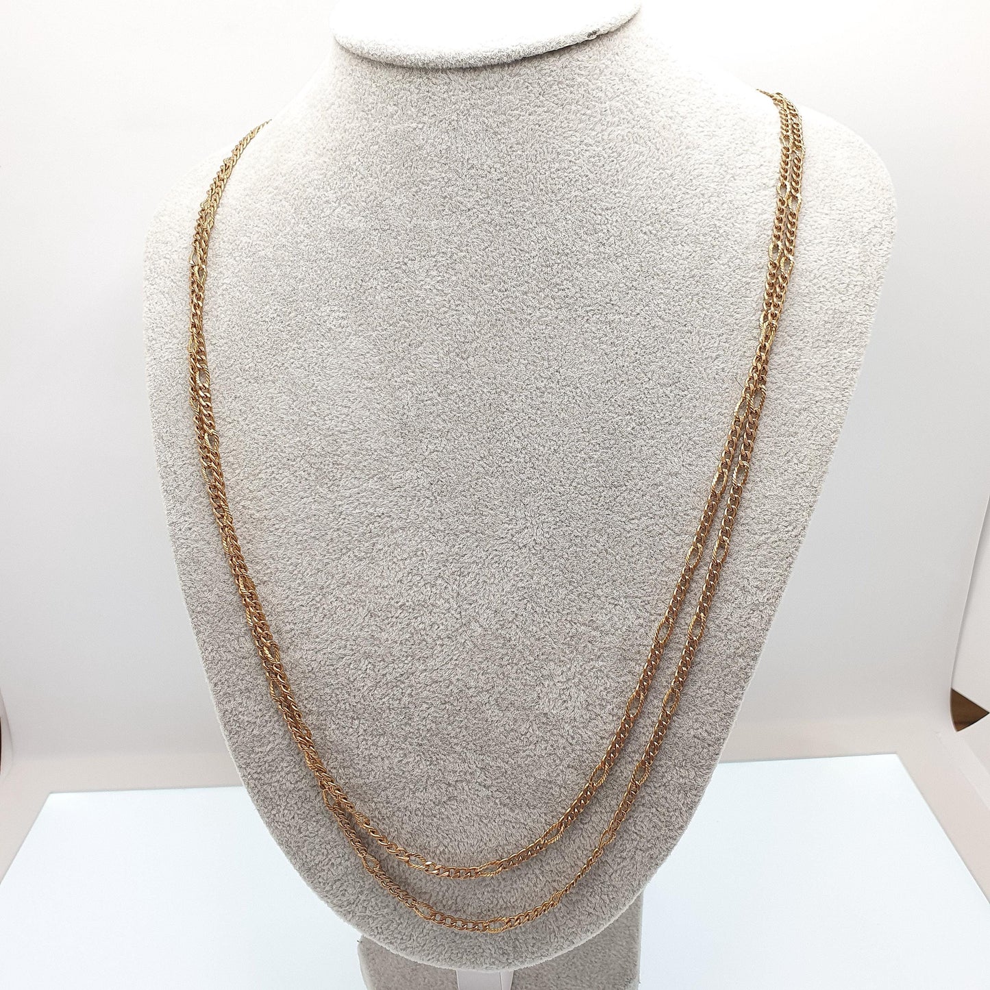 Antique Victorian Rolled Gold Muff Chain Necklace Textured Patterned Curb Link 143cm 56.2" 23.55g Long 1800s Guard Vintage Jewelry Jewellery