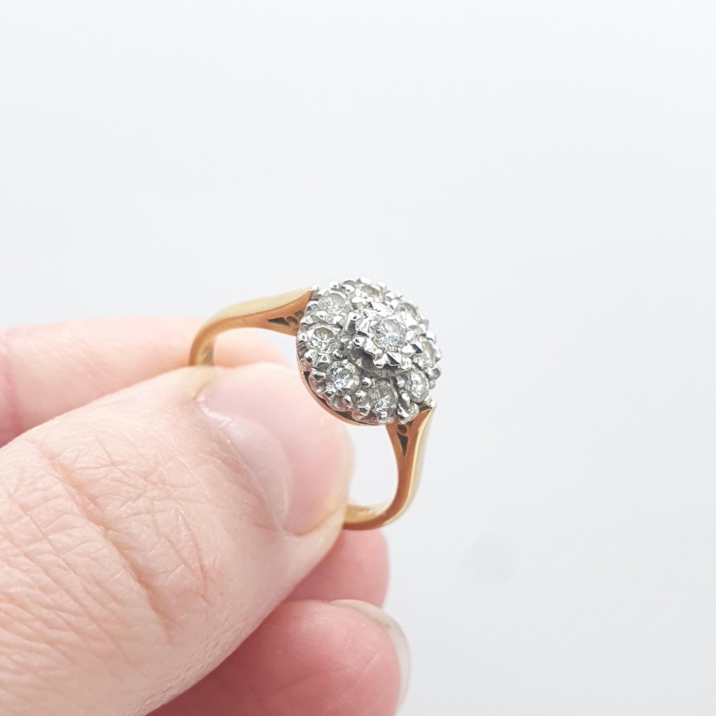 Vintage 18k 18ct Gold Diamond Ring Natural Diamonds Cluster Solid 750 18kt Wedding Womens Engagement Rings