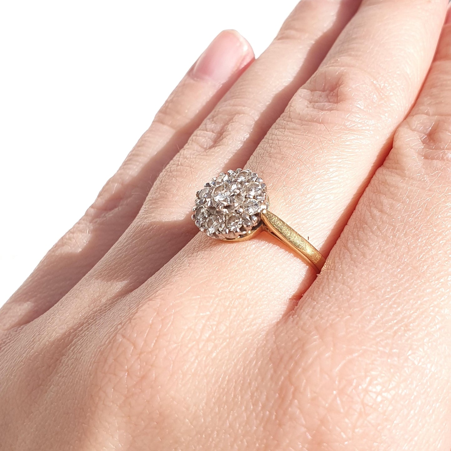 Vintage 18k 18ct Gold Diamond Ring Natural Diamonds Cluster Solid 750 18kt Wedding Womens Engagement Rings