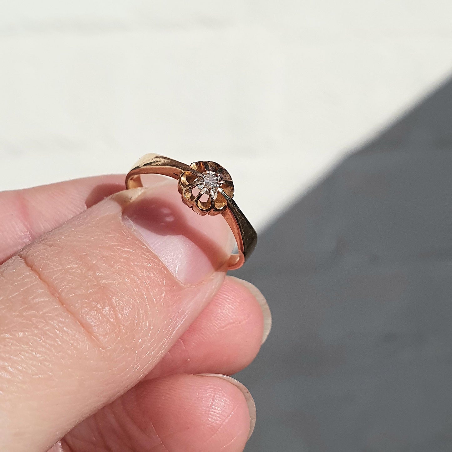 Antique 18k 18ct Gold Diamond Gypsy Ring Solitaire Natural Old Cut 1910 Hallmark Solid 750 Engagement Wedding Vintage